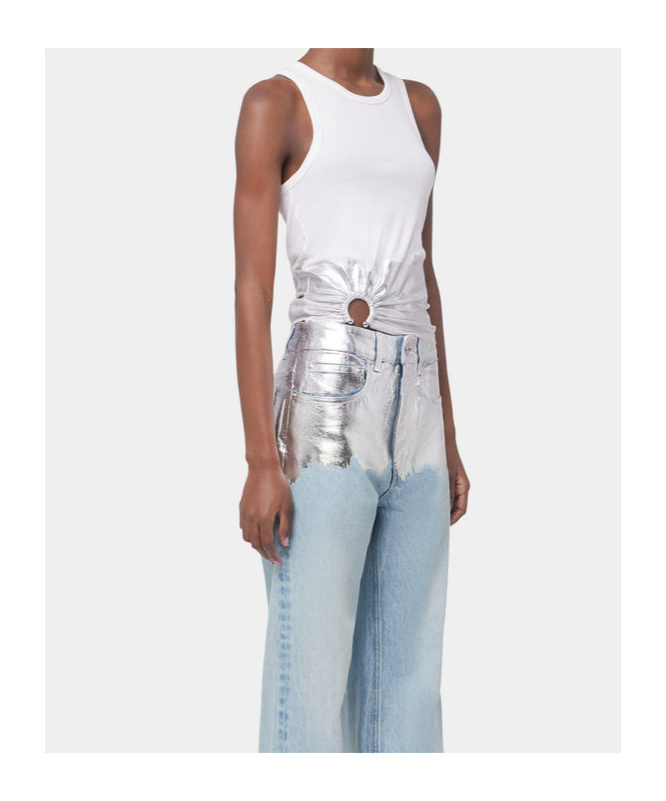 Rabanne Embellished Metallic Ribbed Stretch-cotton Jersey Tank In White