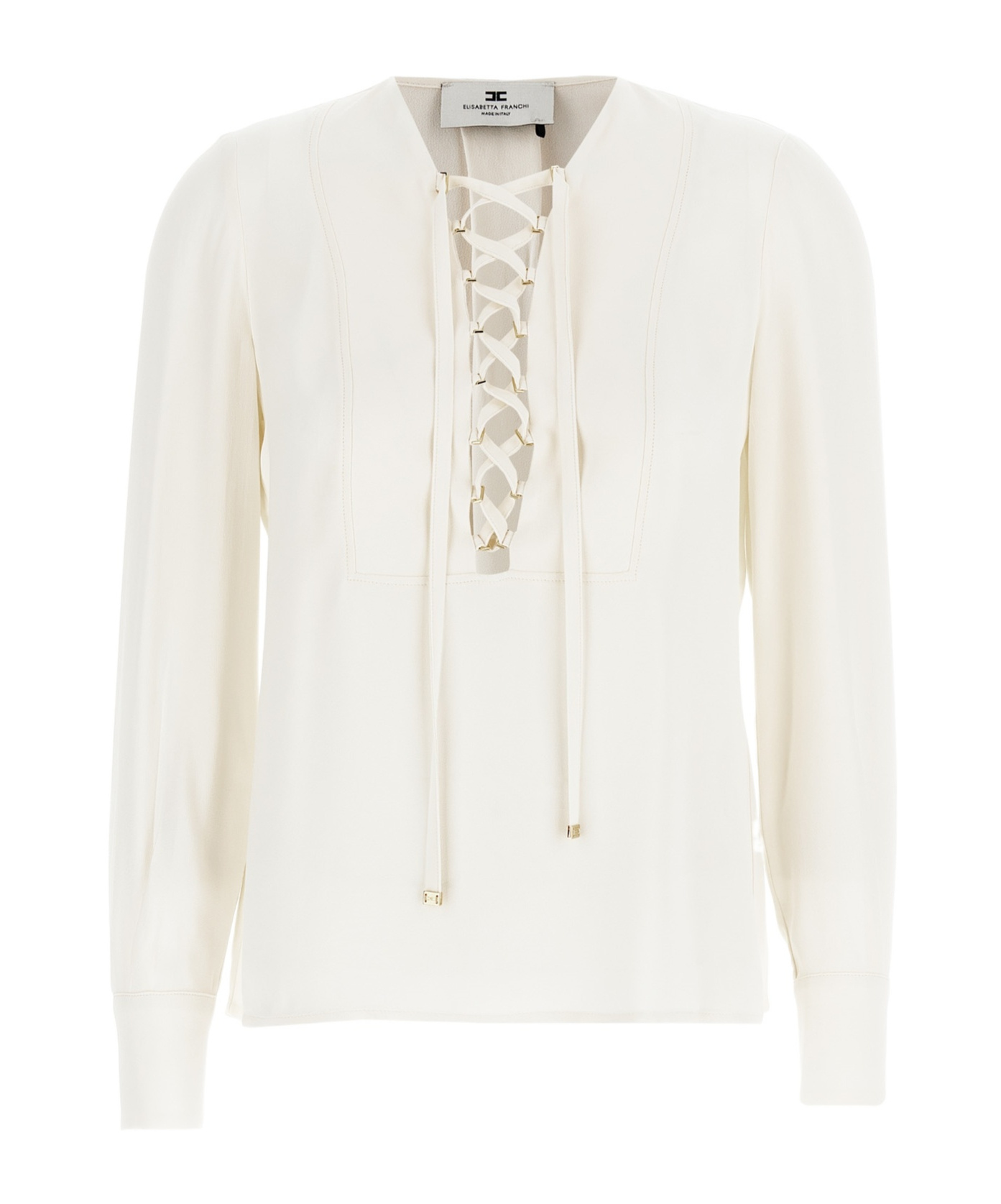 Shop Elisabetta Franchi Lace-up Georgette Blouse In White
