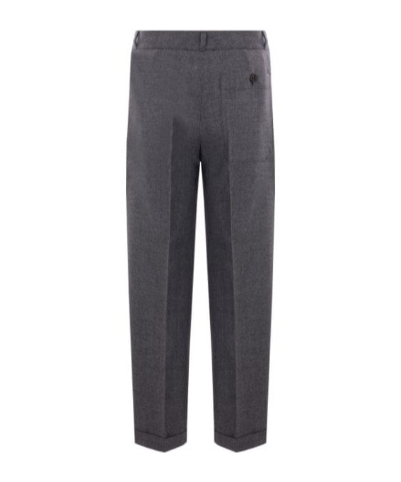 Prada Pleated Turn-up Hem Trousers In Gray