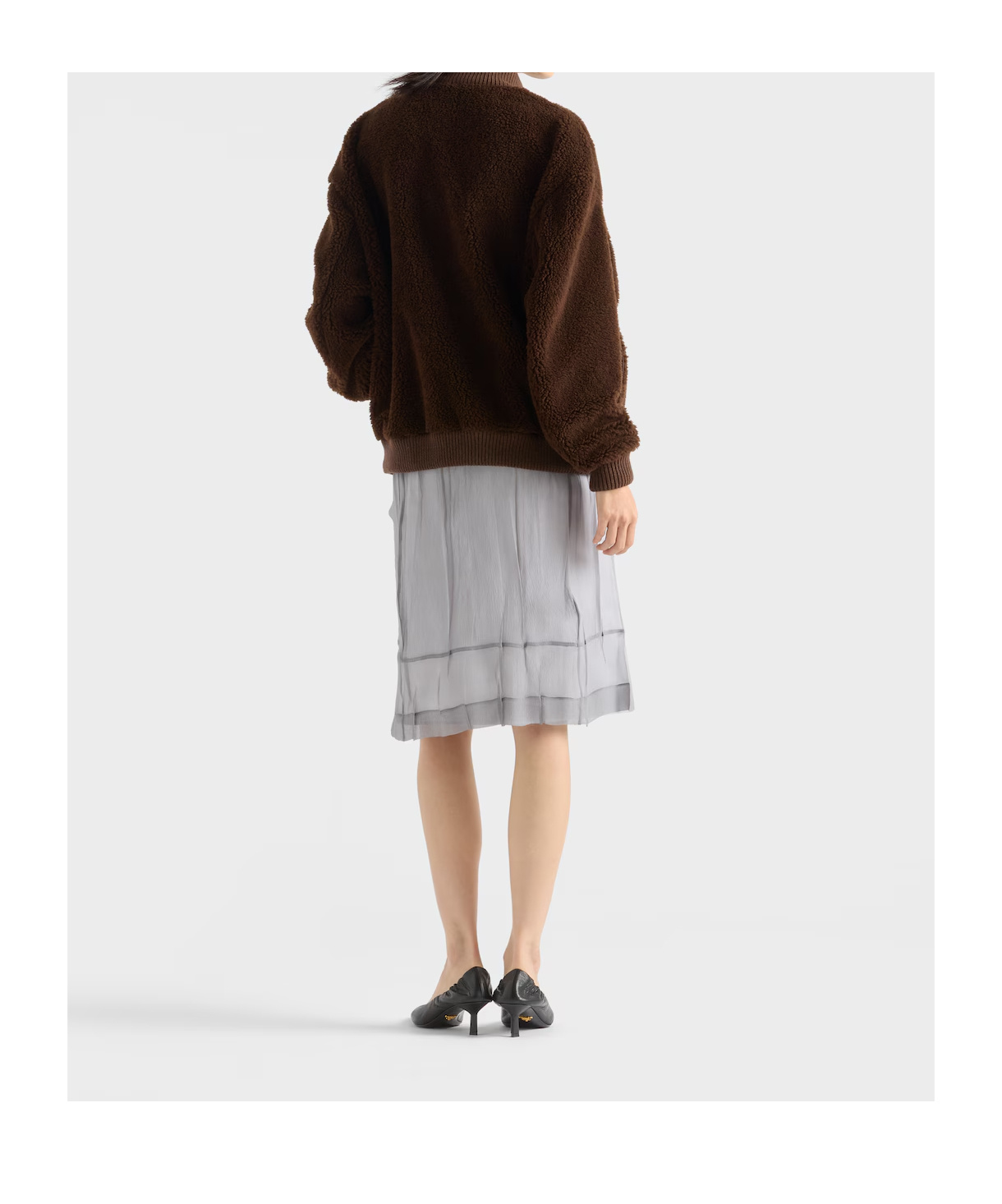 Prada Pile Bomber Jacket High Collar Ribbed Cuffs In Brown