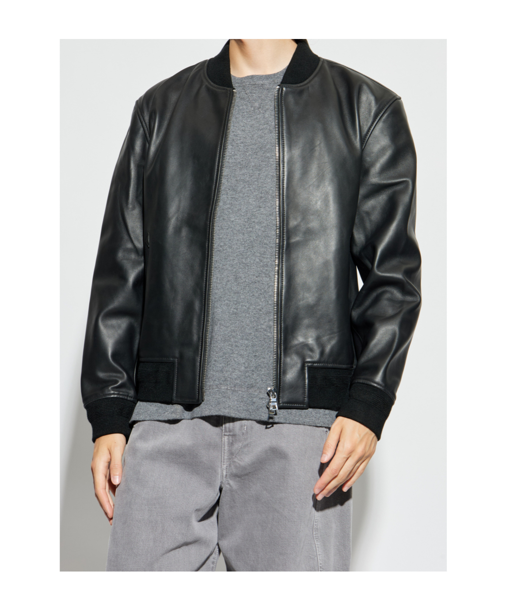 Officine Generale Zippered Leather Jacket In Black