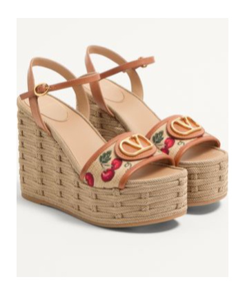 Valentino Natural Logo Wedges In Nude