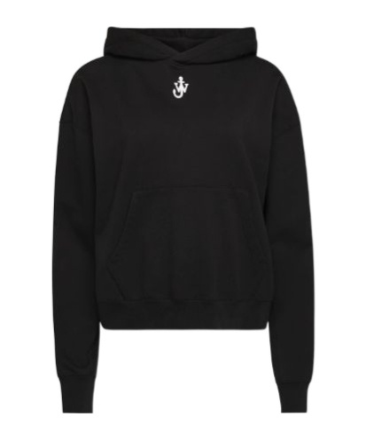 Jw Anderson J. W. Anderson Cropped Black Hoodie With Subtle Branding And Relaxed Fit In Black