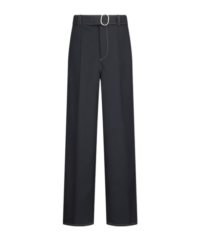 Jil Sander Belted Contrast-stitching Trousers In Blue