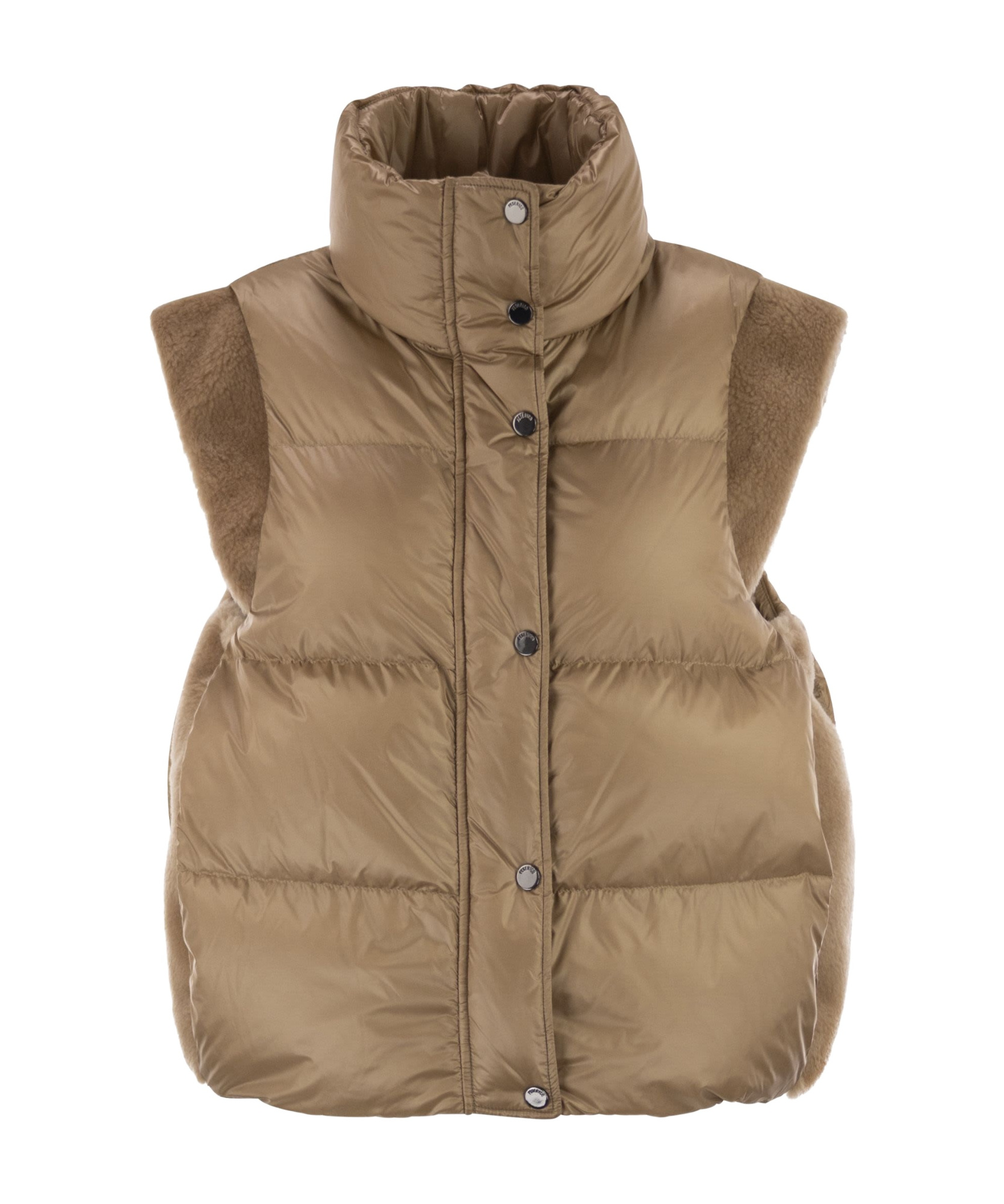 Peserico Down Vest With Winged Collar In Brown