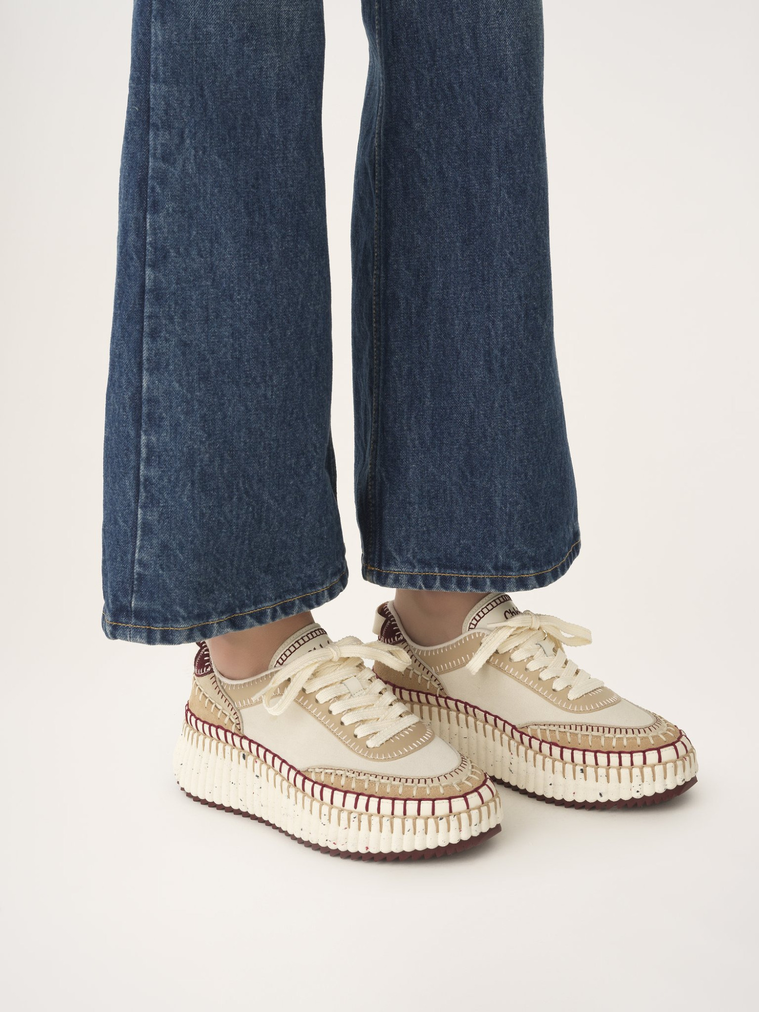 Chloé Nama Textured-sole Lace-up Sneakers In White
