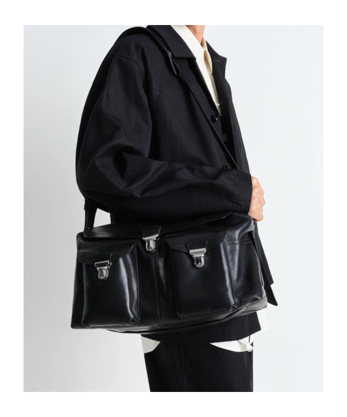 Lemaire Weekend Gear Leather Crossbody Bag With Pockets In Black