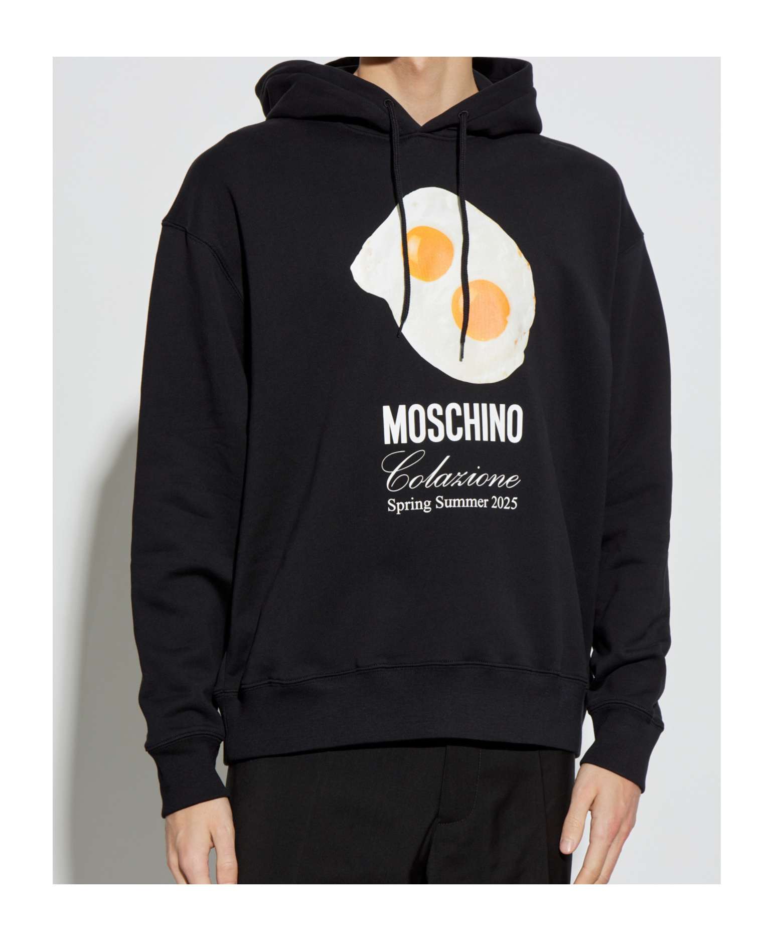 Moschino Graphic Print Breakfast Pocket Hoodie In Black
