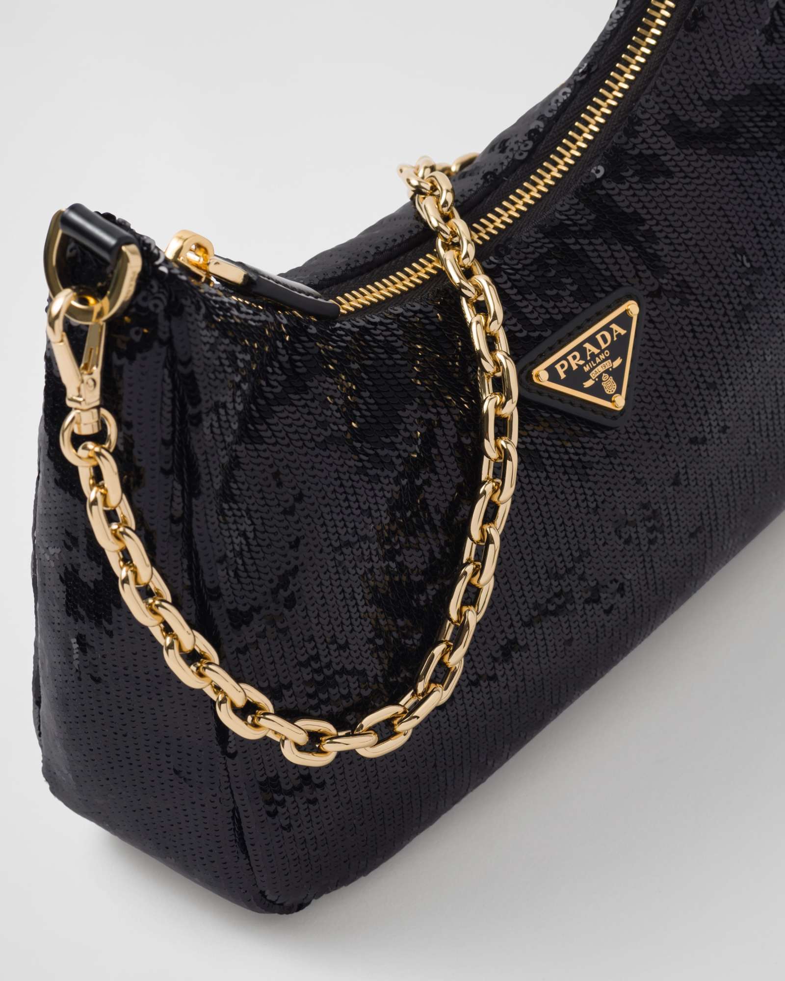 Prada Re-nylon And Sequin Mini-bag In Black