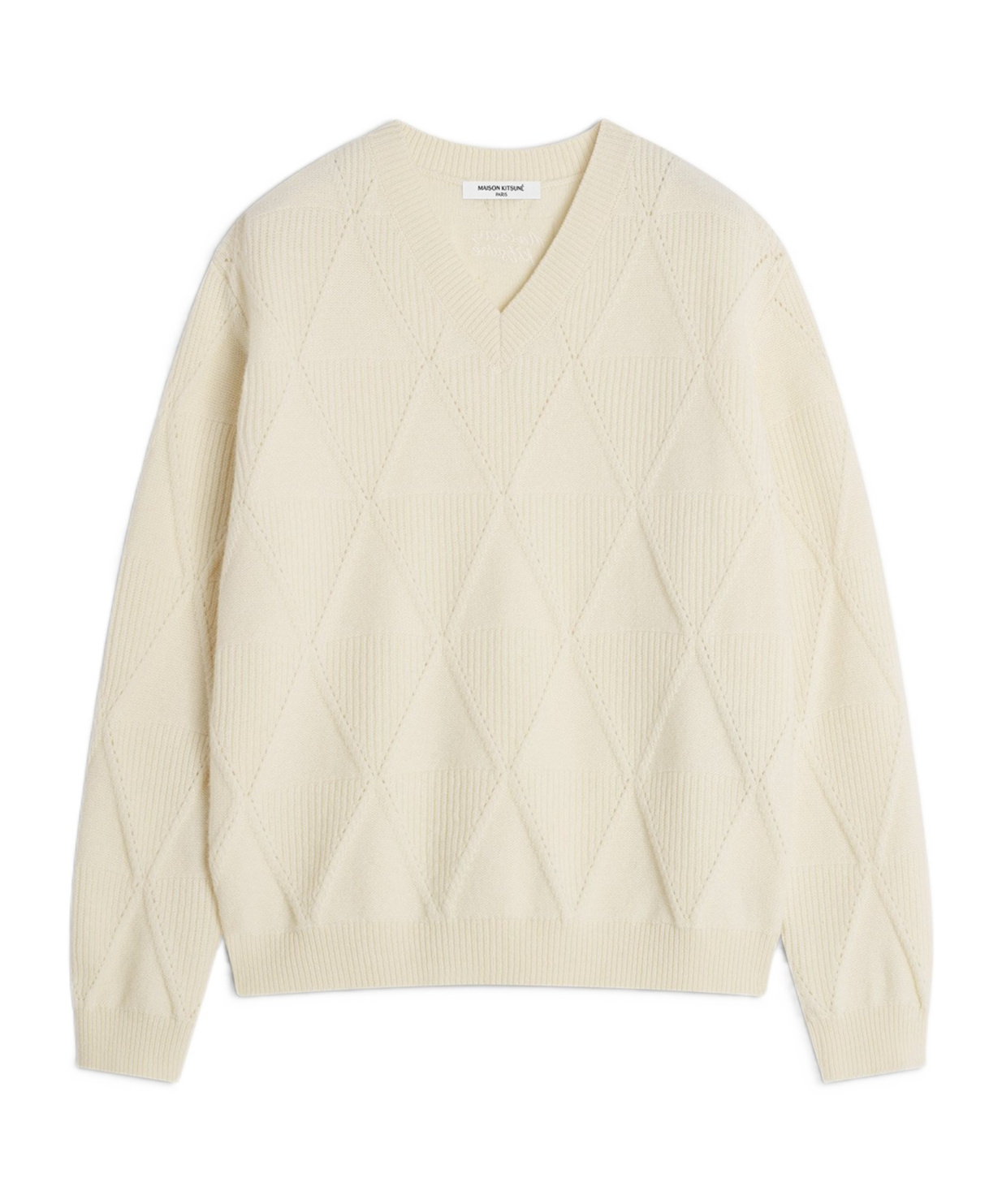 Maison Kitsuné Textured Wool Argyle Jumper In Neutral