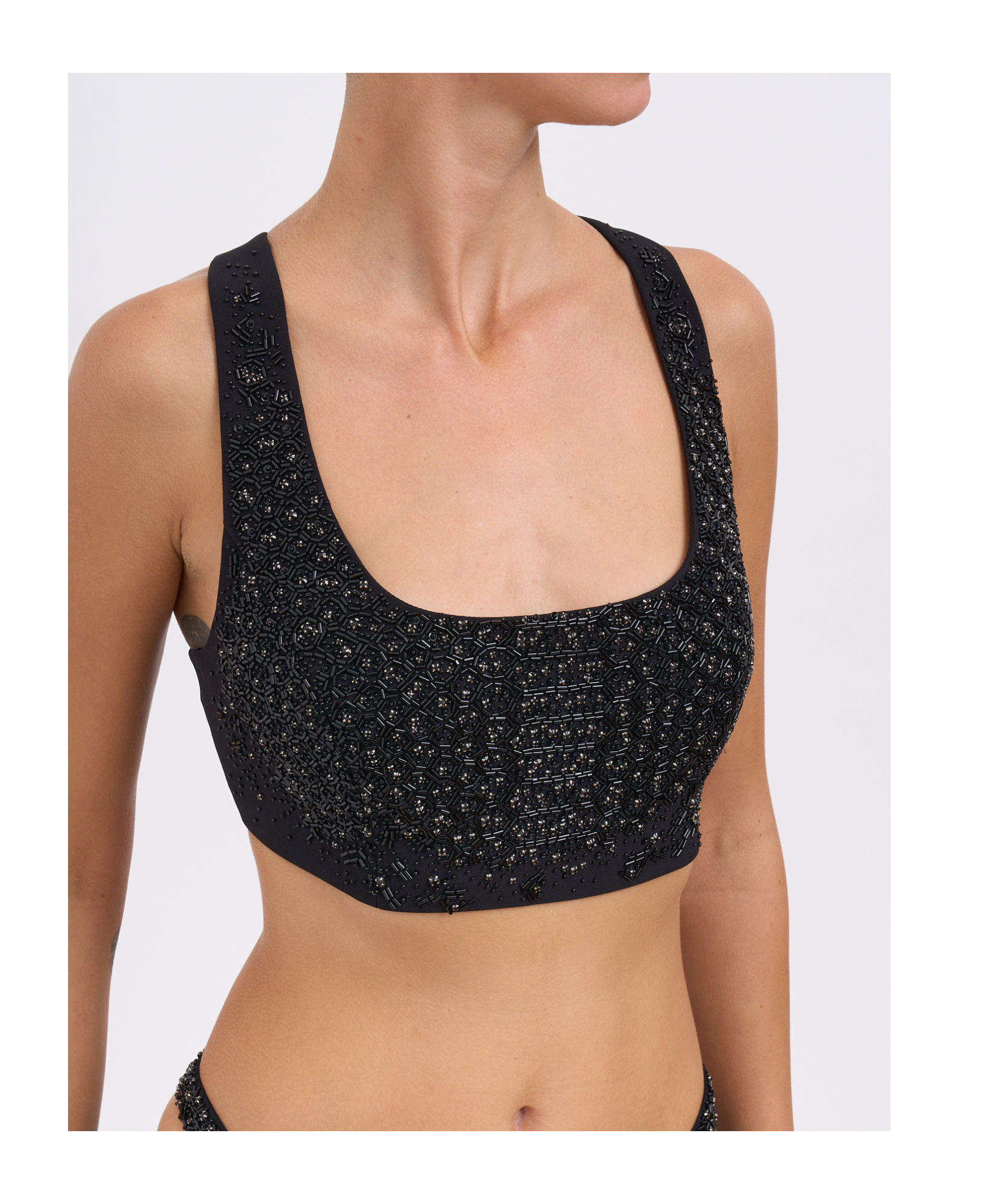 Elisabetta Franchi Embellished Lightweight Crêpe Top In Black