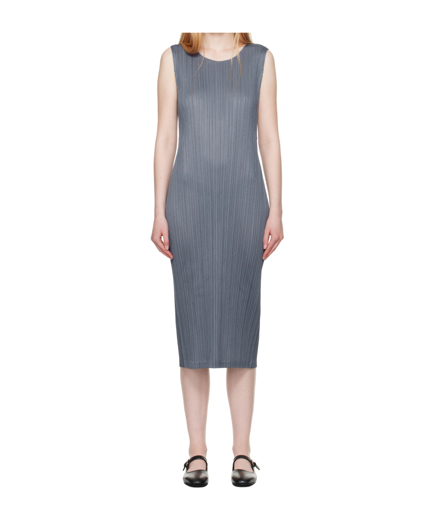 Issey Miyake Pleated Midi Dress In Blue