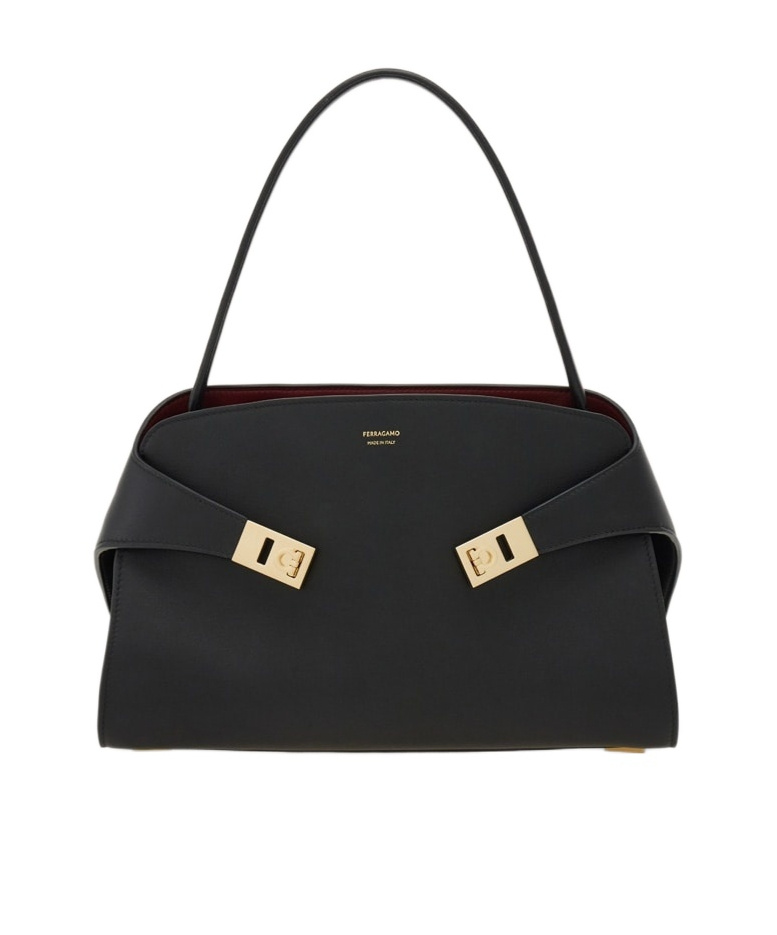 Ferragamo Structured Shoulder Bag Top Handle In Black