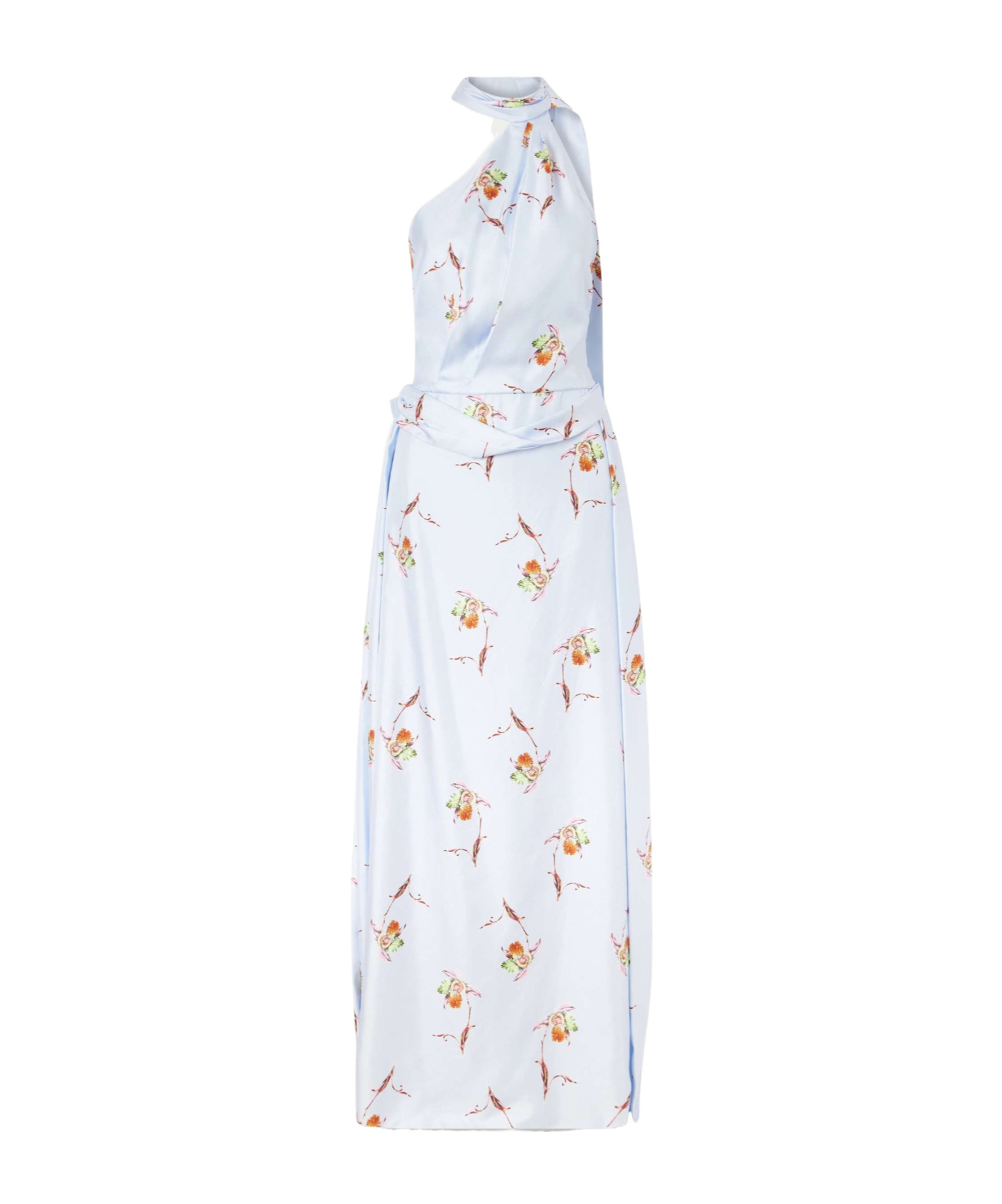 Emilia Wickstead Tie-detailed Pleated Floral-print Halterneck Silk-twill Gown In Blue