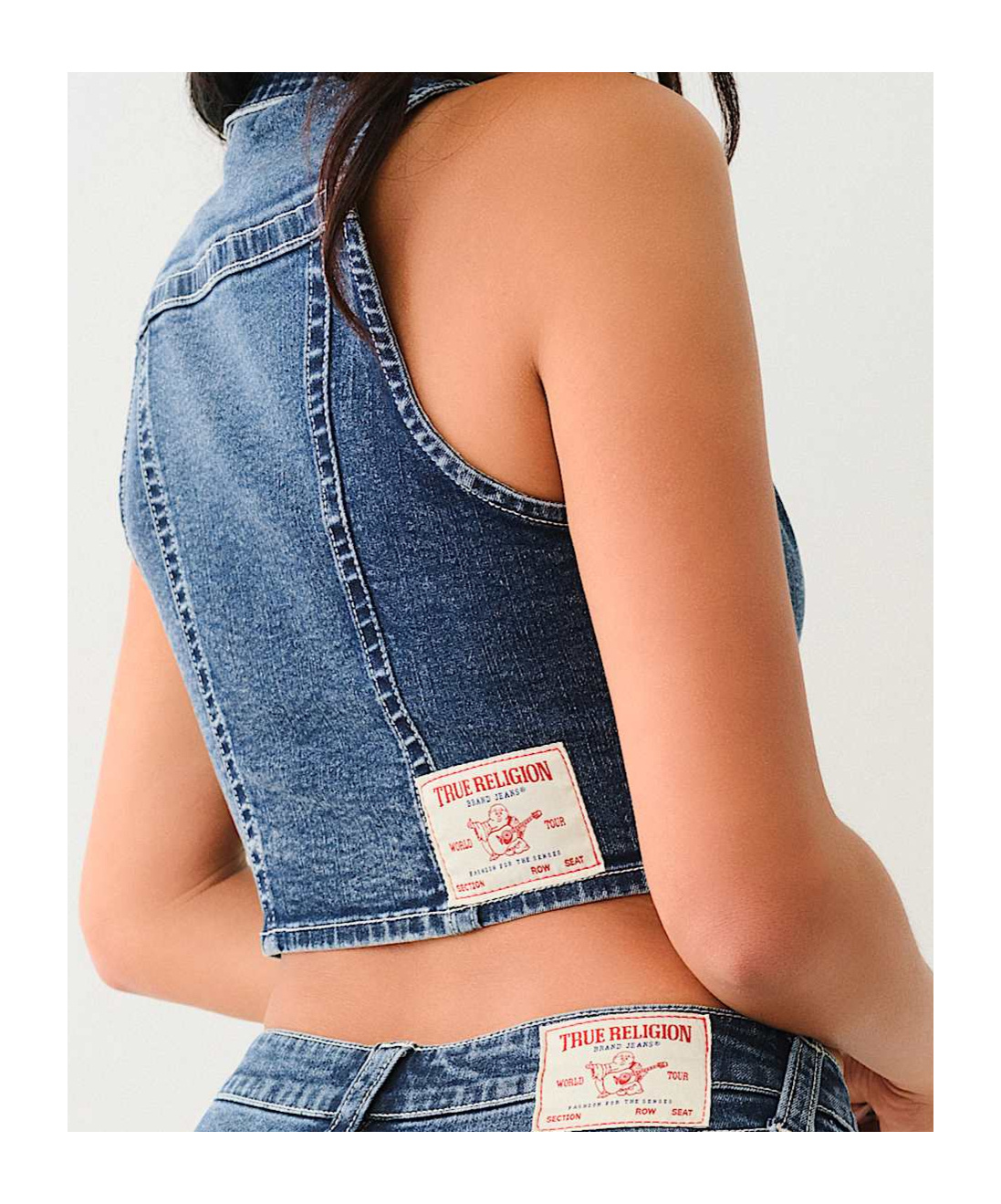 TRUE RELIGION CROP DENIM CRYSTAL VEST 