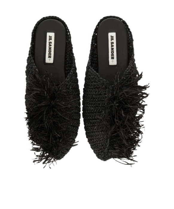 Jil Sander Fringed Muller Shoes In Black
