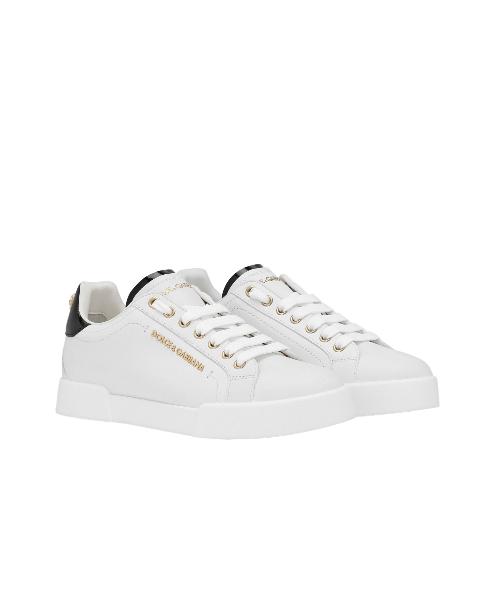 Dolce & Gabbana White Low Top Sneakers With Logo Lettering On The Tongue And Logo Detail On The Heel In Leather Woma In White