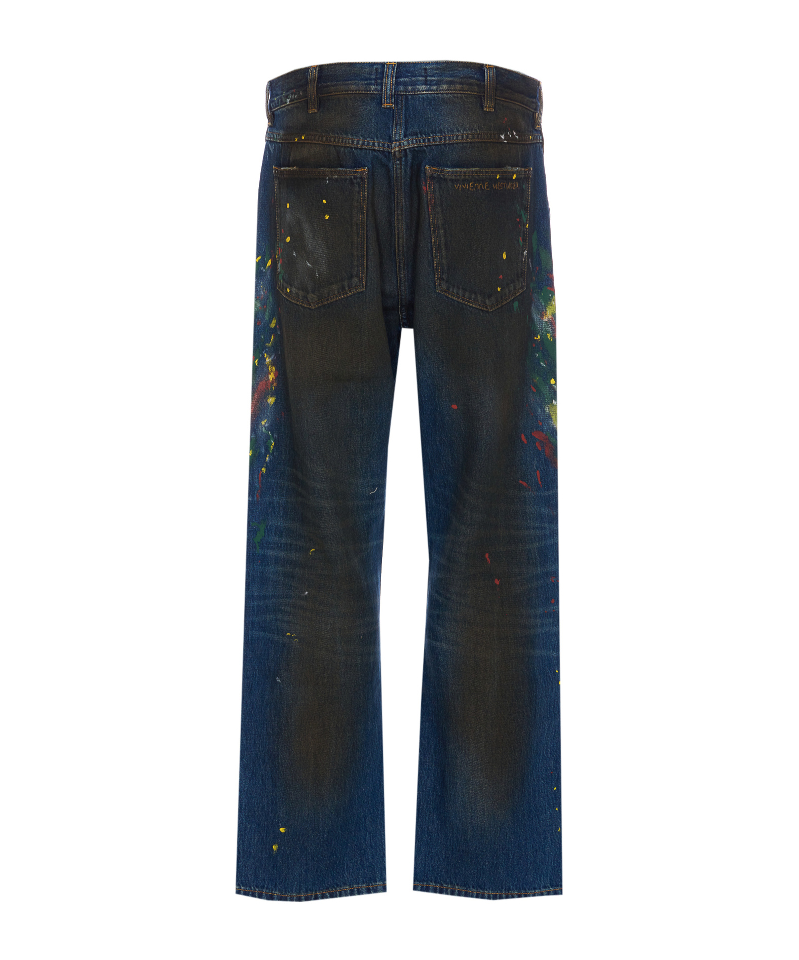 Vivienne Westwood Straight Leg Painted Jeans With Paint Splatter In Blue