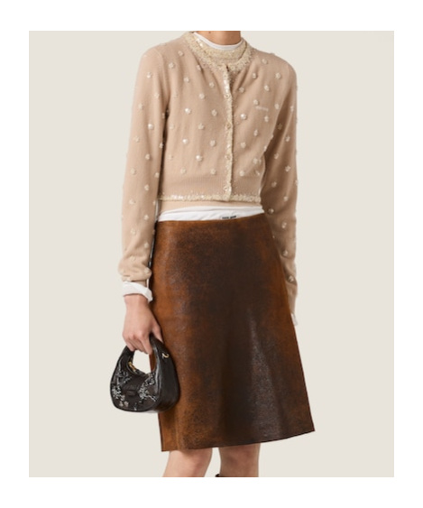 Miu Miu Embroidered Cashmere Cardigan In Neutral