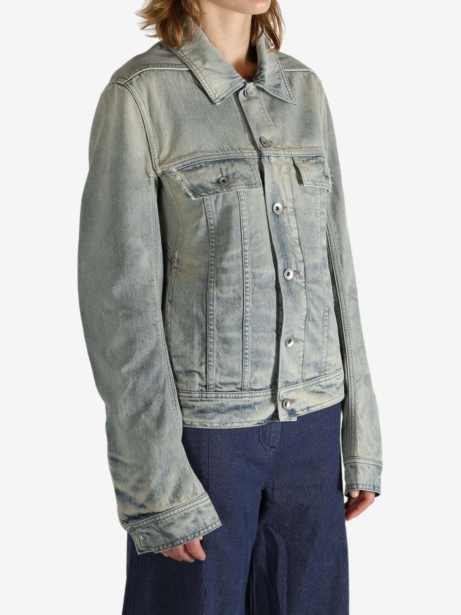 Rick Owens Drkshdw Long Sleeve Denim Jacket In Gray