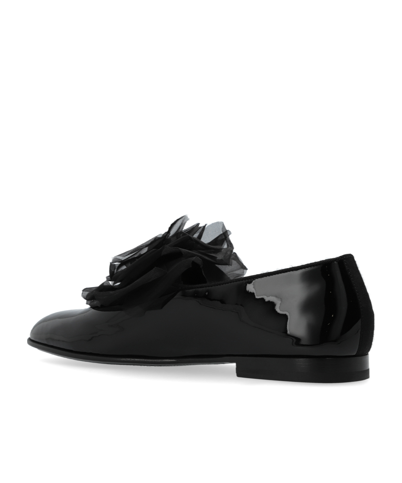 Dolce & Gabbana Floral Appliqué Leather Slippers In Black