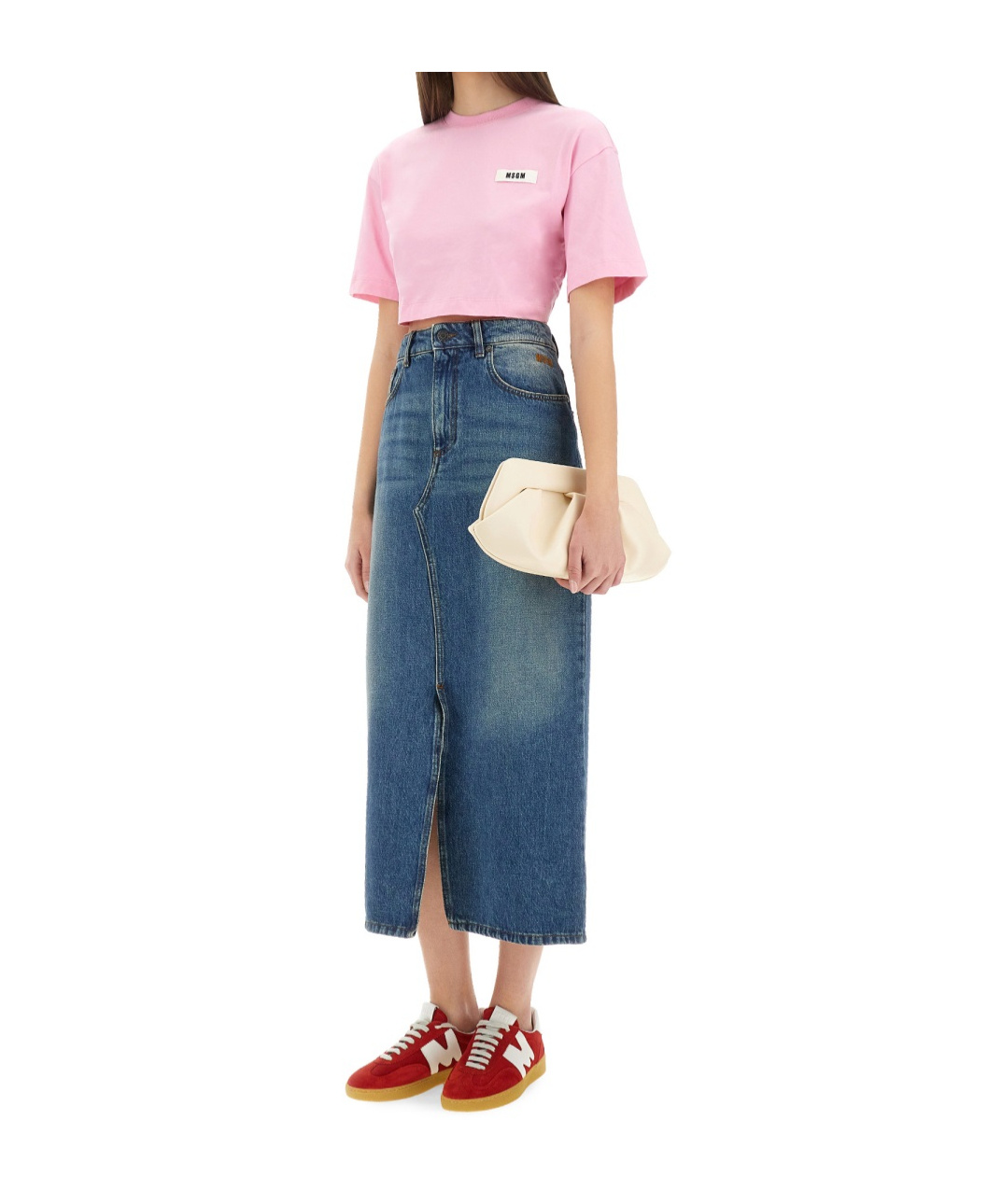 Msgm Short Drawstring Back Cropped T-shirt In Pink