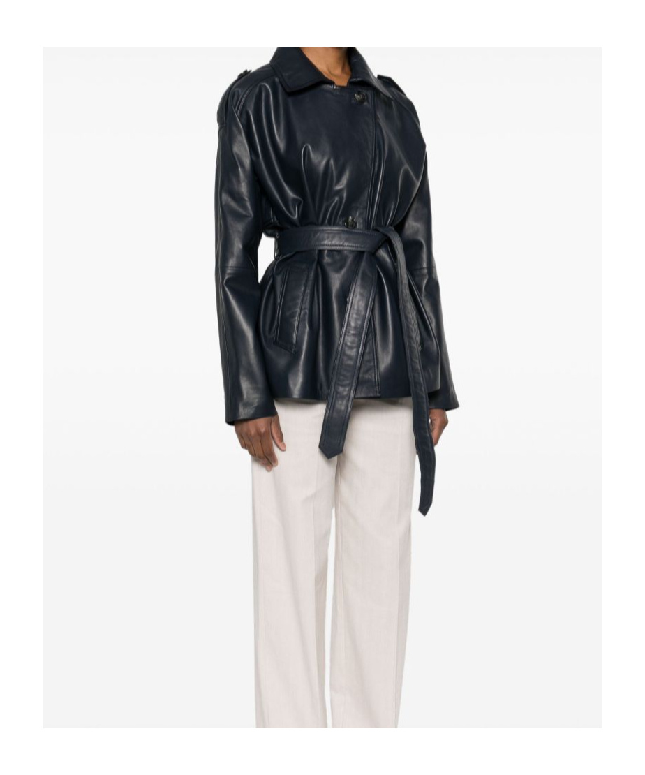 Iceberg Navy Blue Leather Jacket In Black