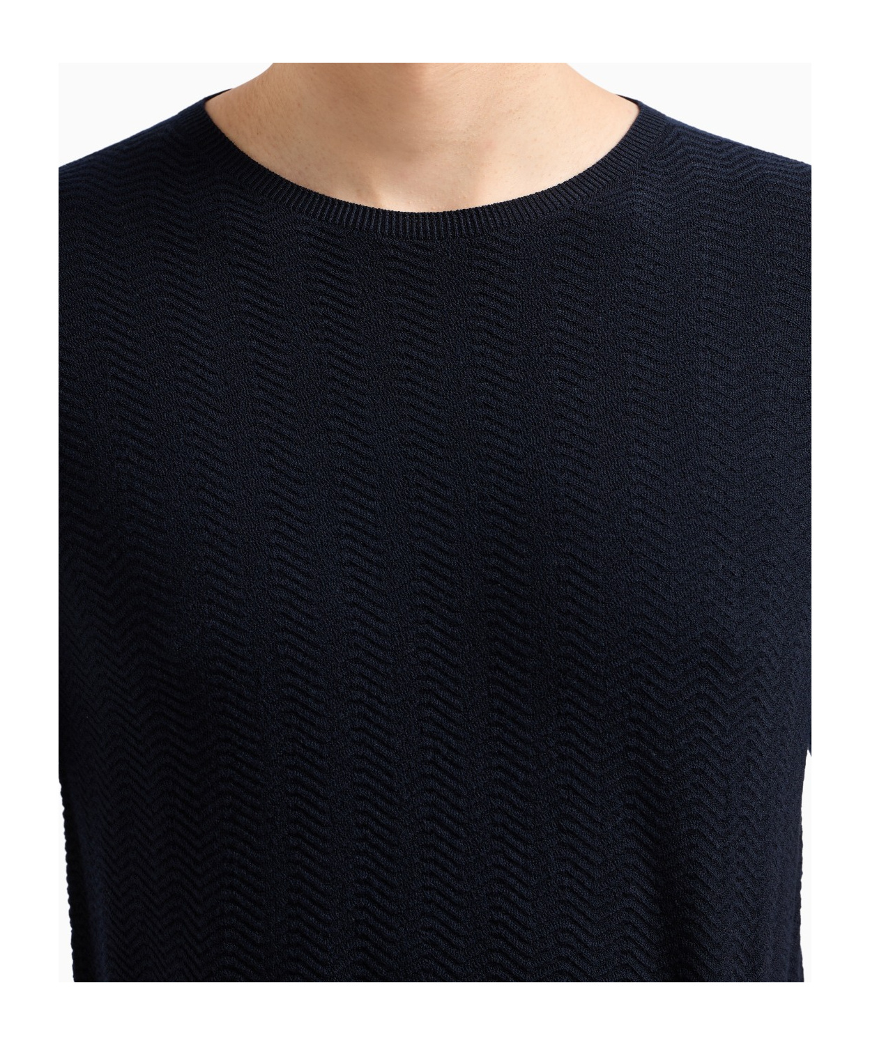 Giorgio Armani Chevron Virgin Wool, Crew-neck Jumper In Black