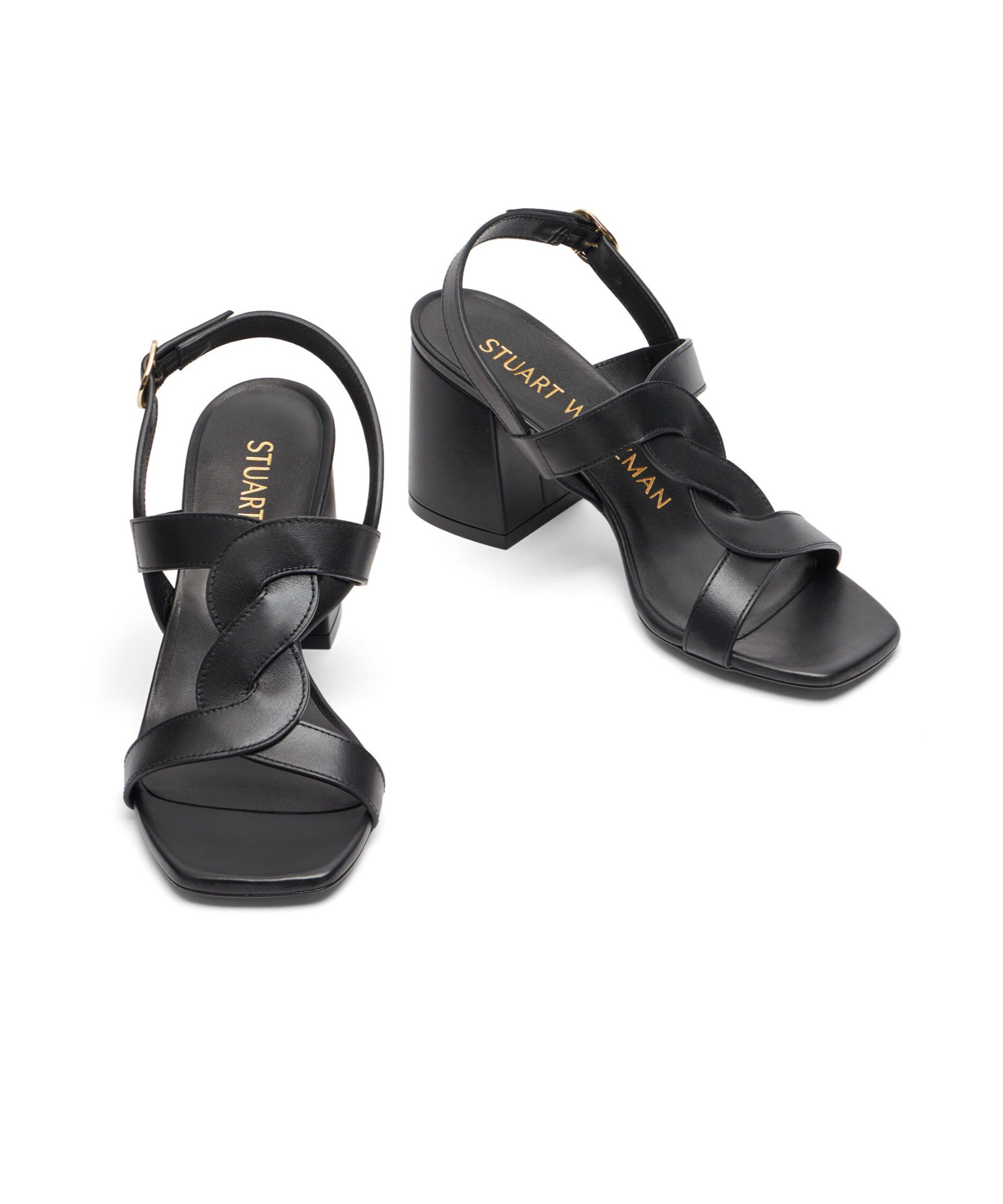 Stuart Weitzman Square-headed High-heeled Sandals In Black