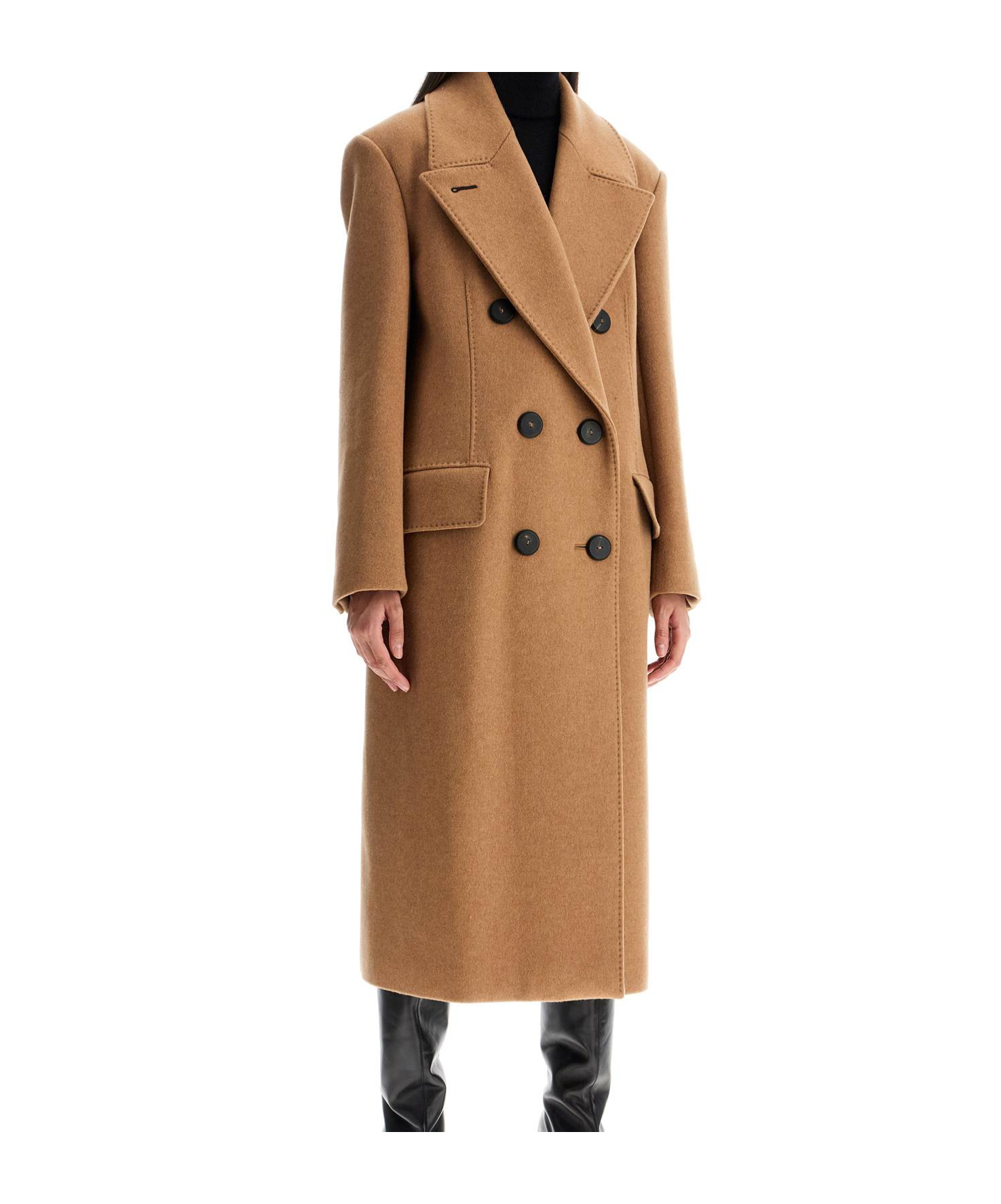 Max Mara Certo Double-breasted Long Coat In Nude
