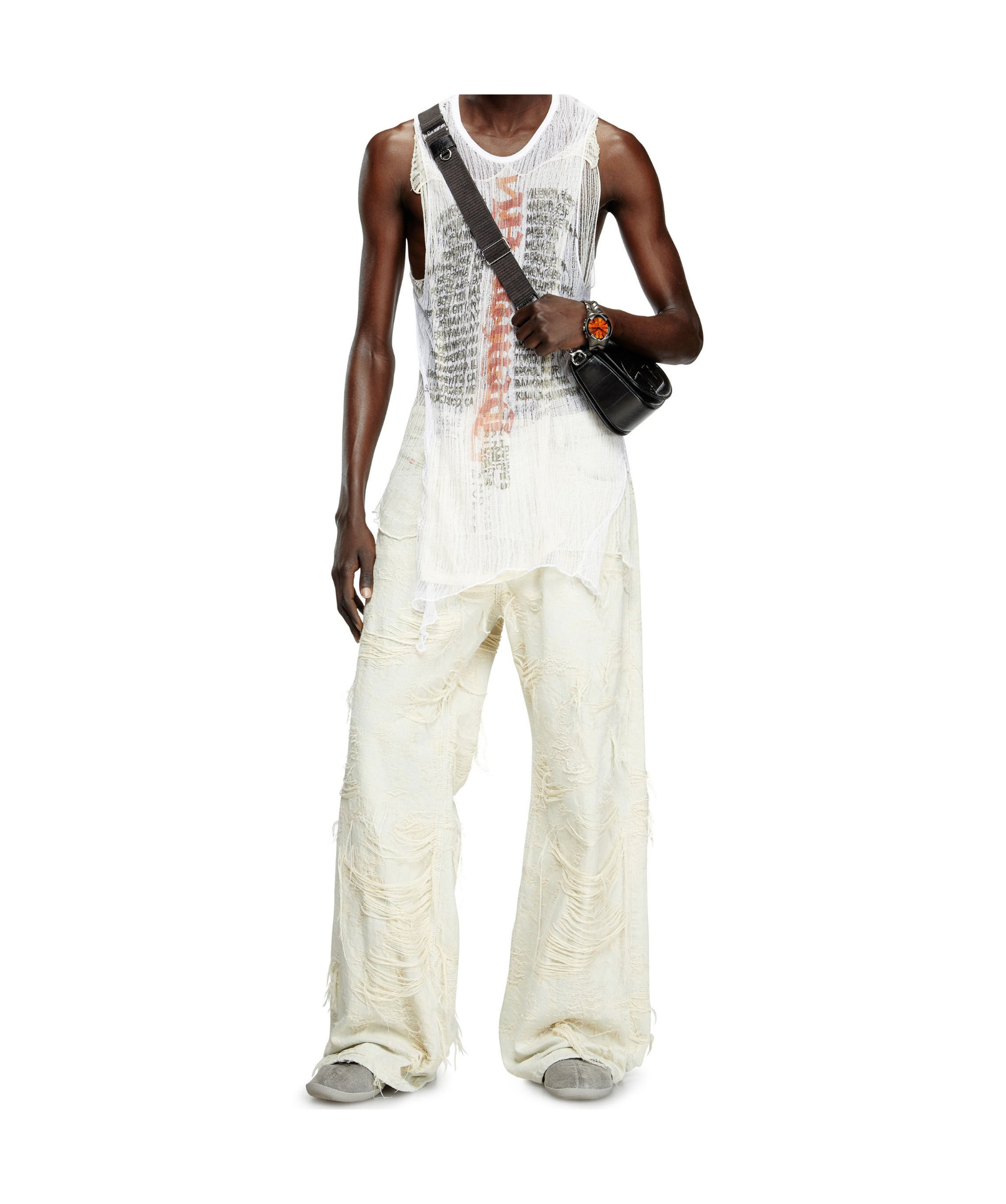 Diesel 1996 D-sire Fsg Wide-leg Distressed Trousers In Neutral