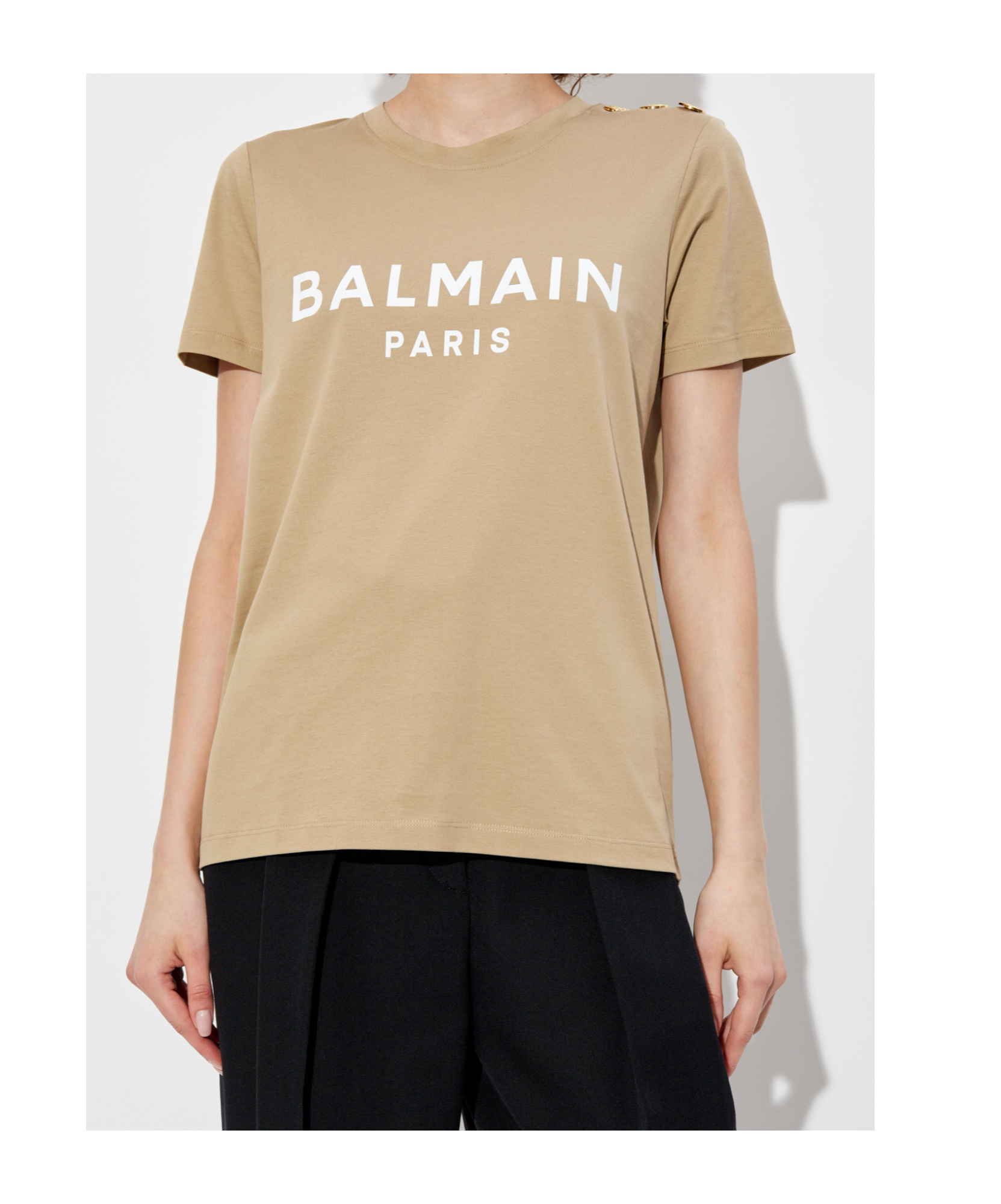 Balmain Logo Print T-shirt Beige In Nude