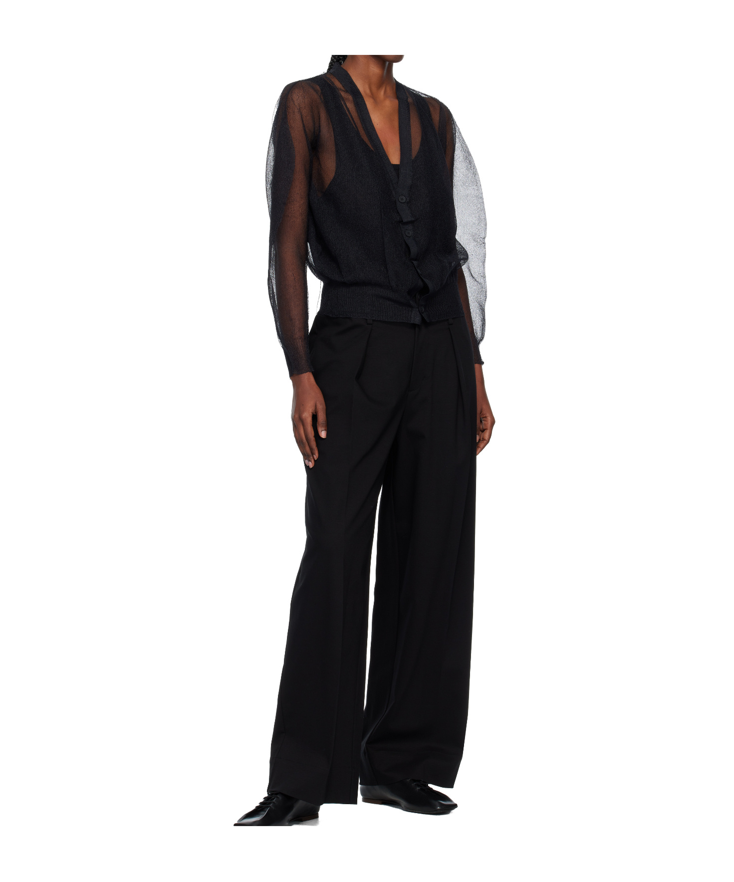 Issey Miyake Sheer Knit Nylon Cardigan In Black