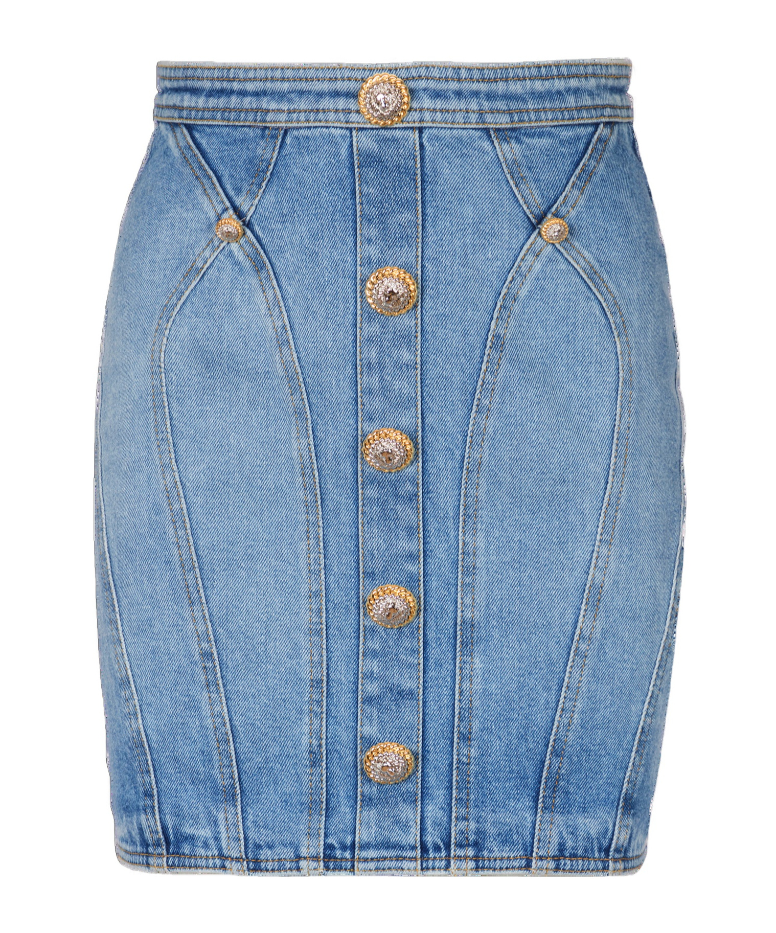 Balmain Buttoned Mini Denim Skirt In Blue
