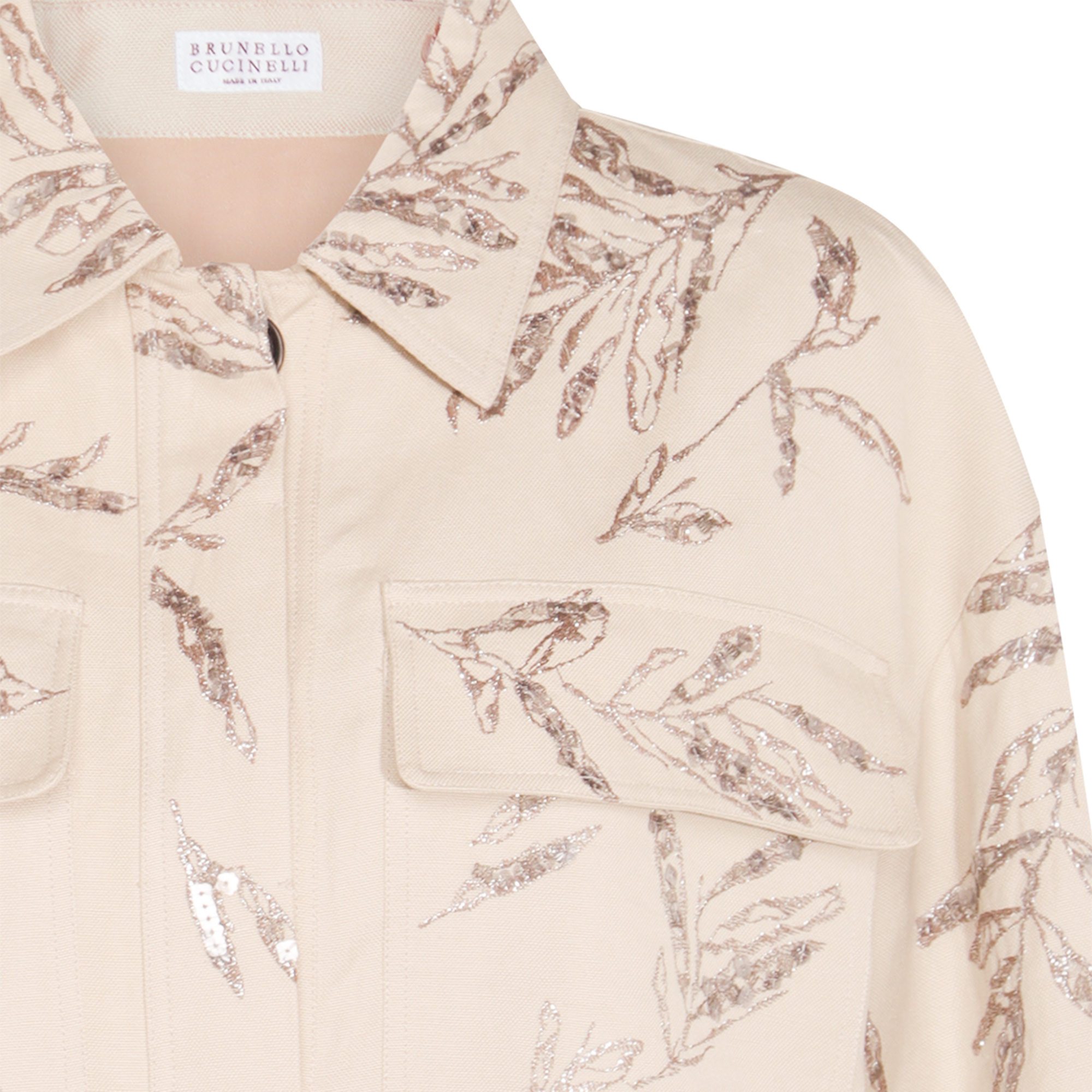 Brunello Cucinelli Sequin Embellished Casual Top With Buttoned Cuffs In Nude