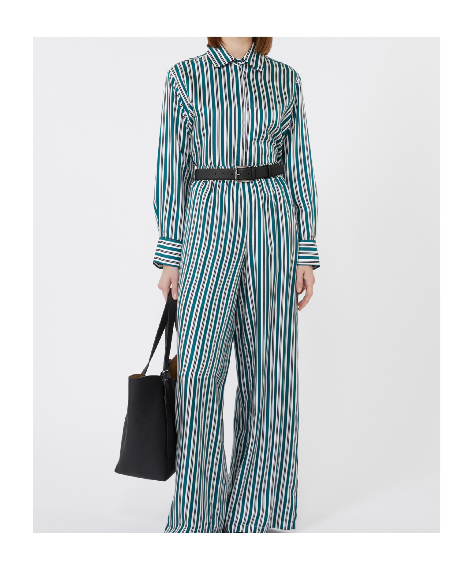 Max Mara Brama Stripe Crop Silk Button-up Shirt