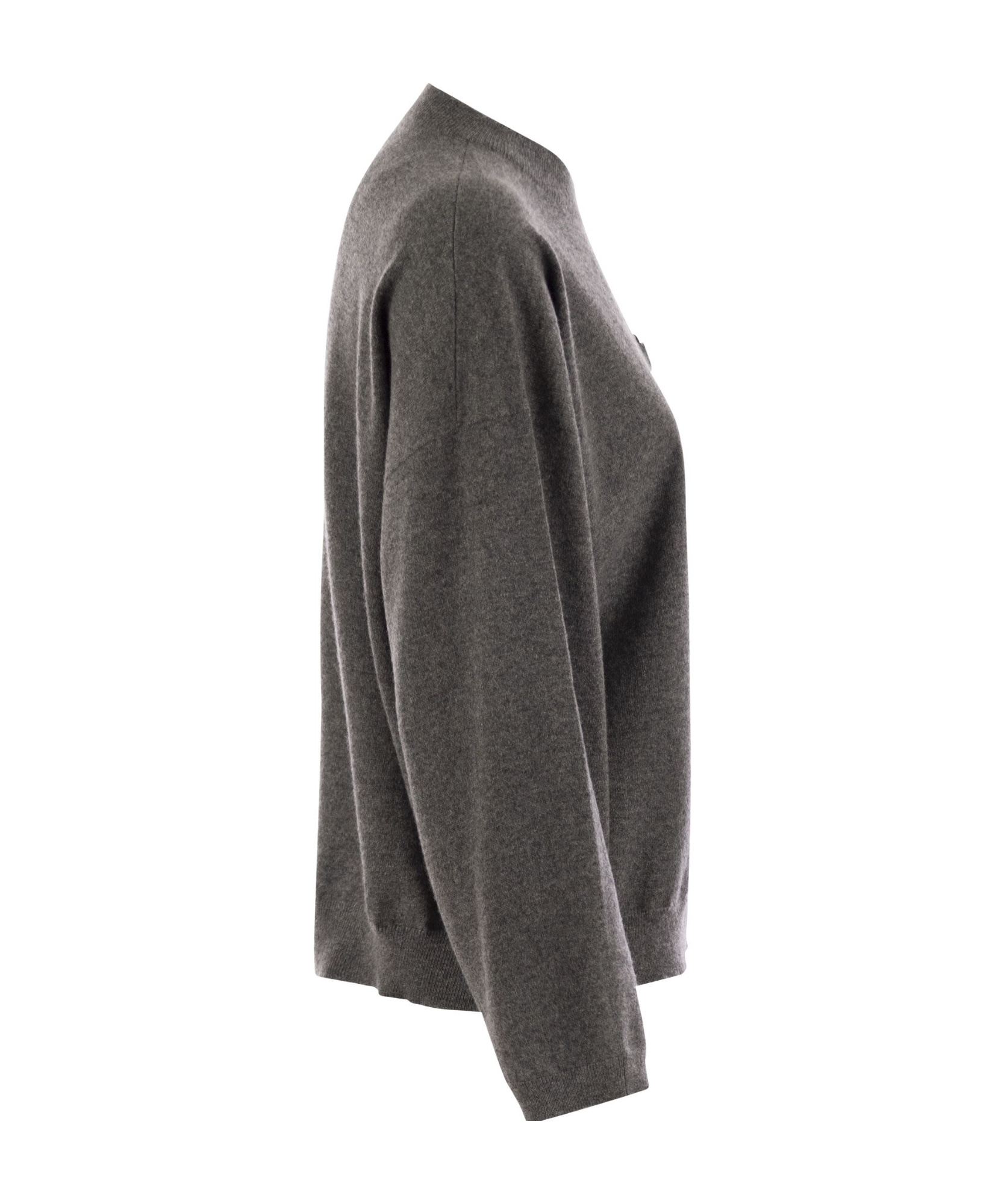 Brunello Cucinelli Women's Cashmere Sweater With Breast Pocket And Necklace In Black