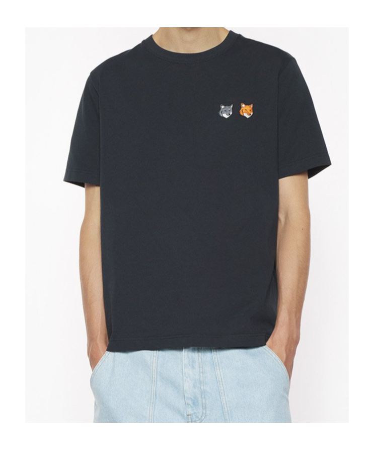 Maison Kitsuné Double Fox Patch Cotton Jersey T-shirt In Black