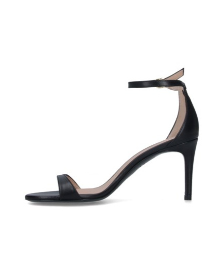 Stuart Weitzman Heel Buckle Open Toe Sandals In Black