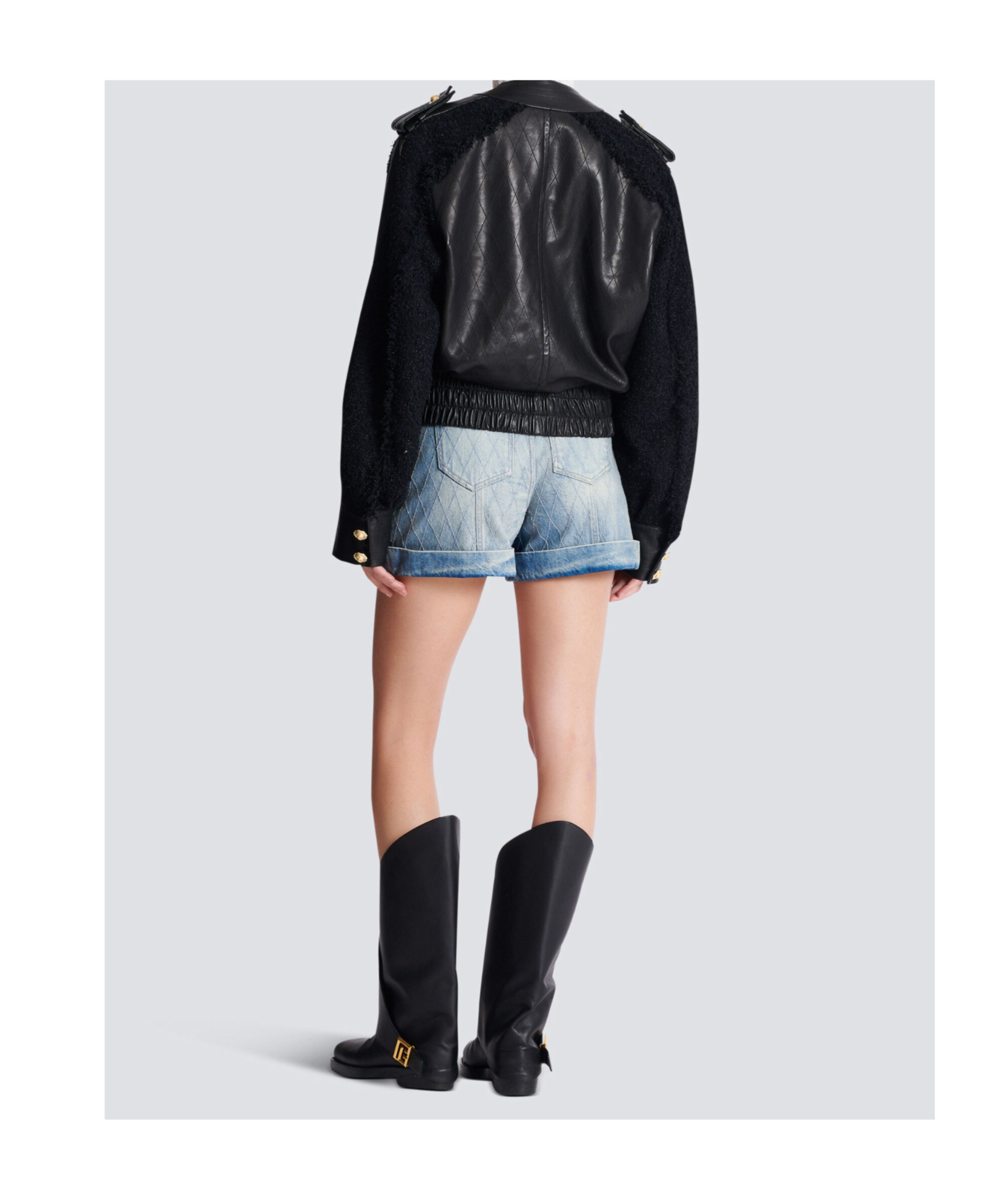 Balmain Quilted Leather And Tweed Bomber Jacket