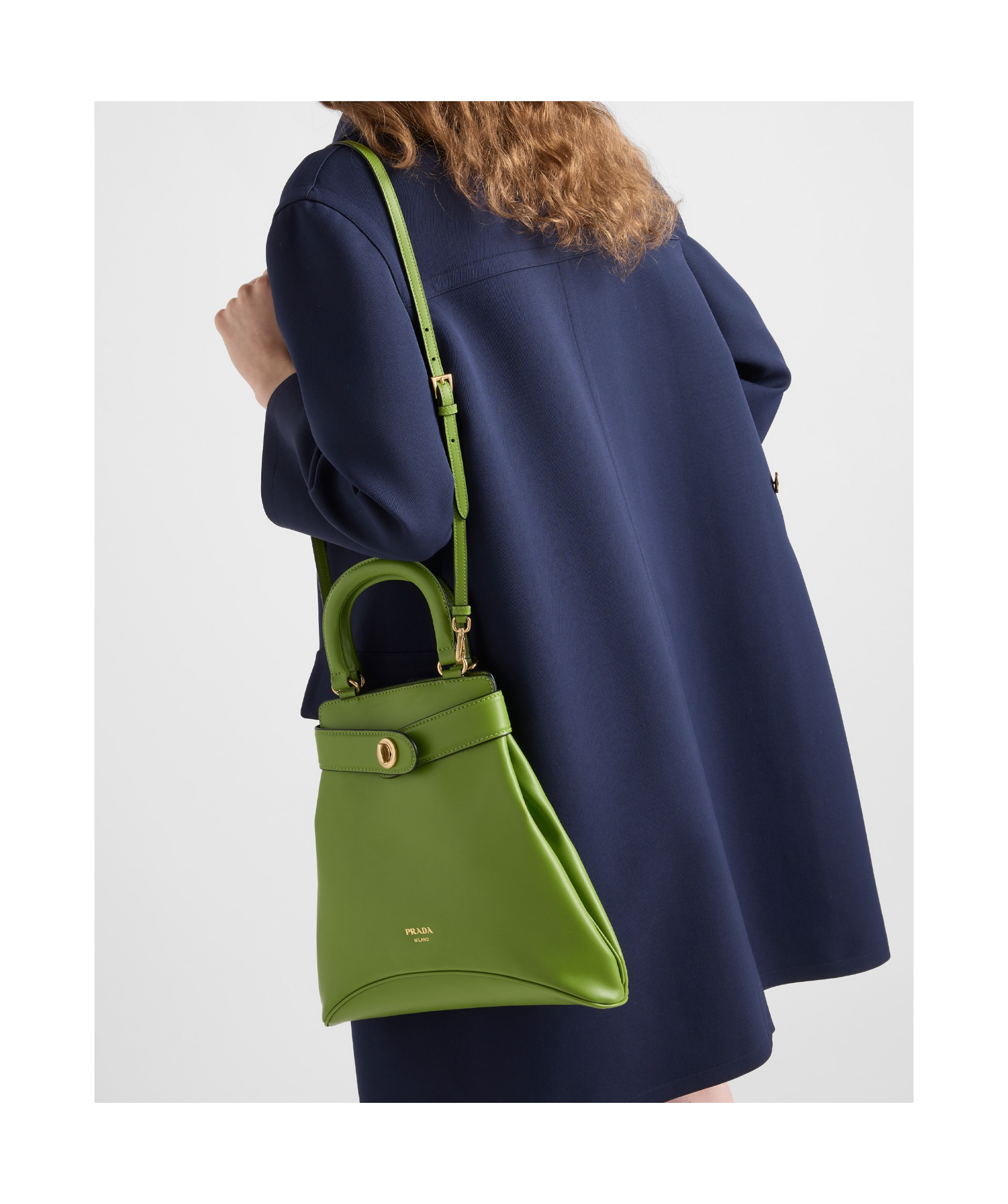 Prada Re-nylon And Leather Medium Top-handle Bag With Padlock In Fern