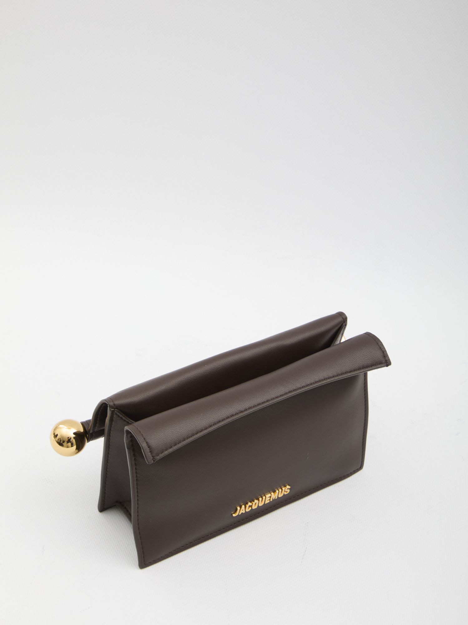 Jacquemus Rectangular Leather Clutch And Chain Strap In Black
