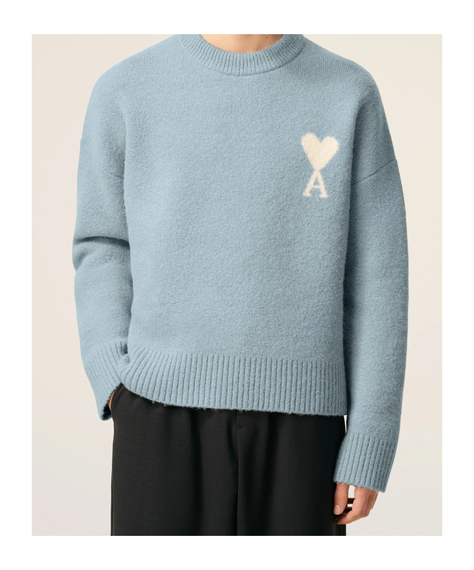 Ami Alexandre Mattiussi Blue Alpaca Ami De Coeur Crewneck Sweater In Blue