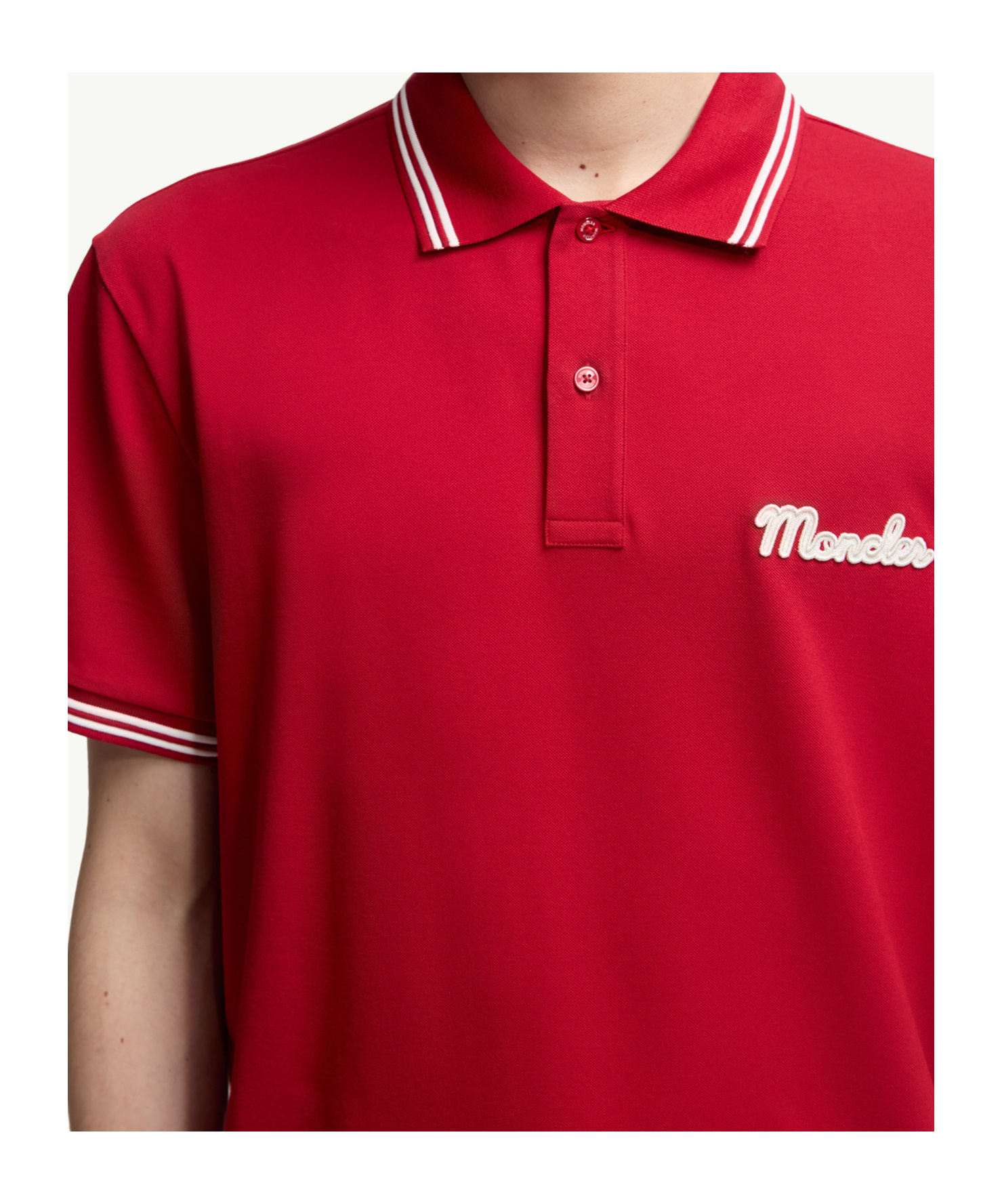 Moncler Lapel Short Sleeve Polo Shirt In Red
