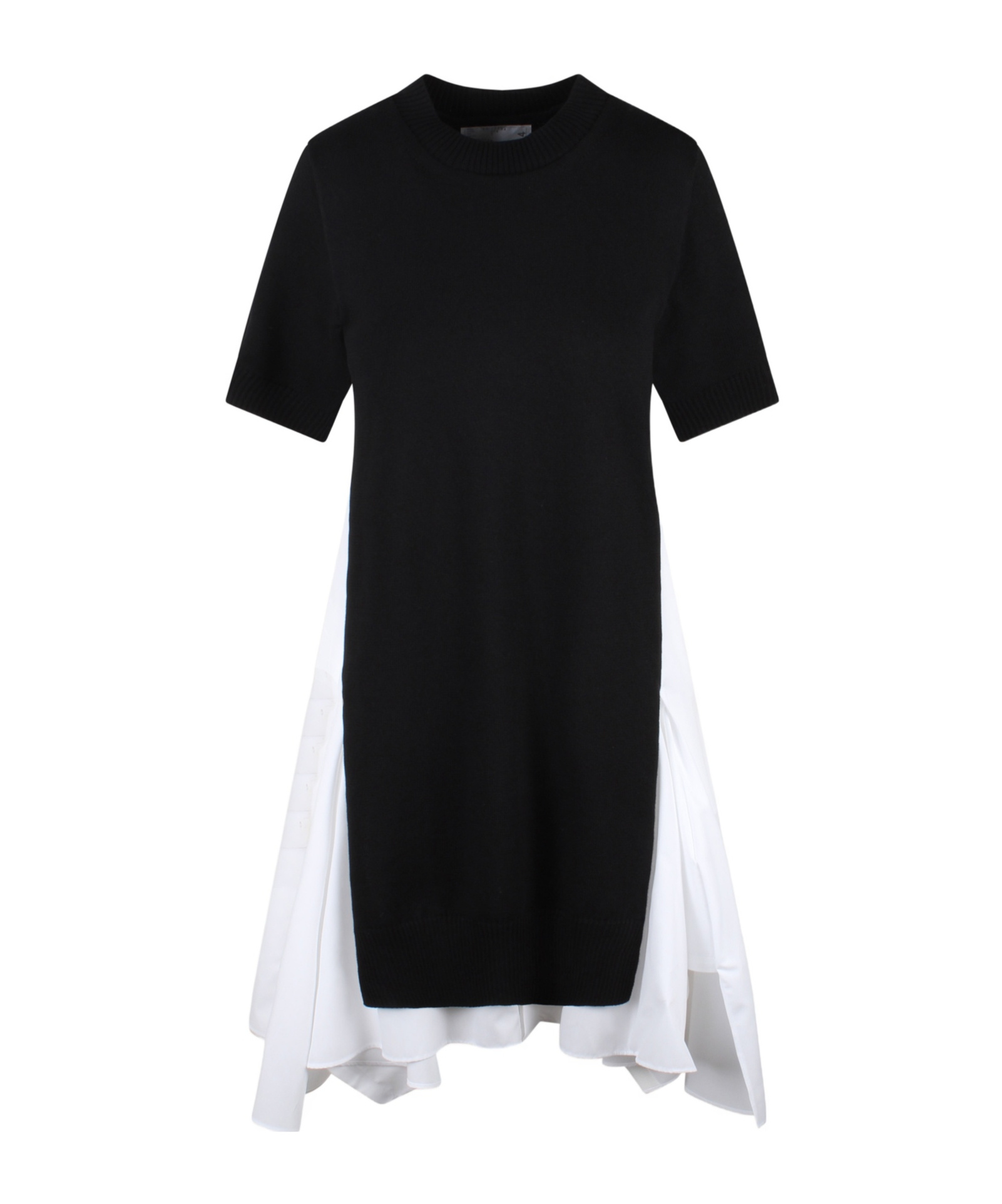 Sacai Poplin X Knit Midi Dress In Black X Off White