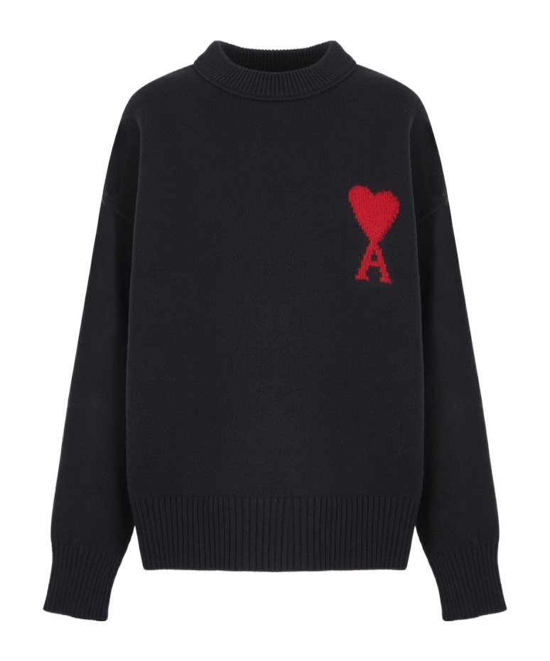 Ami Alexandre Mattiussi Ami Paris Wool Sweater With Heart Intarsia Design In Blue