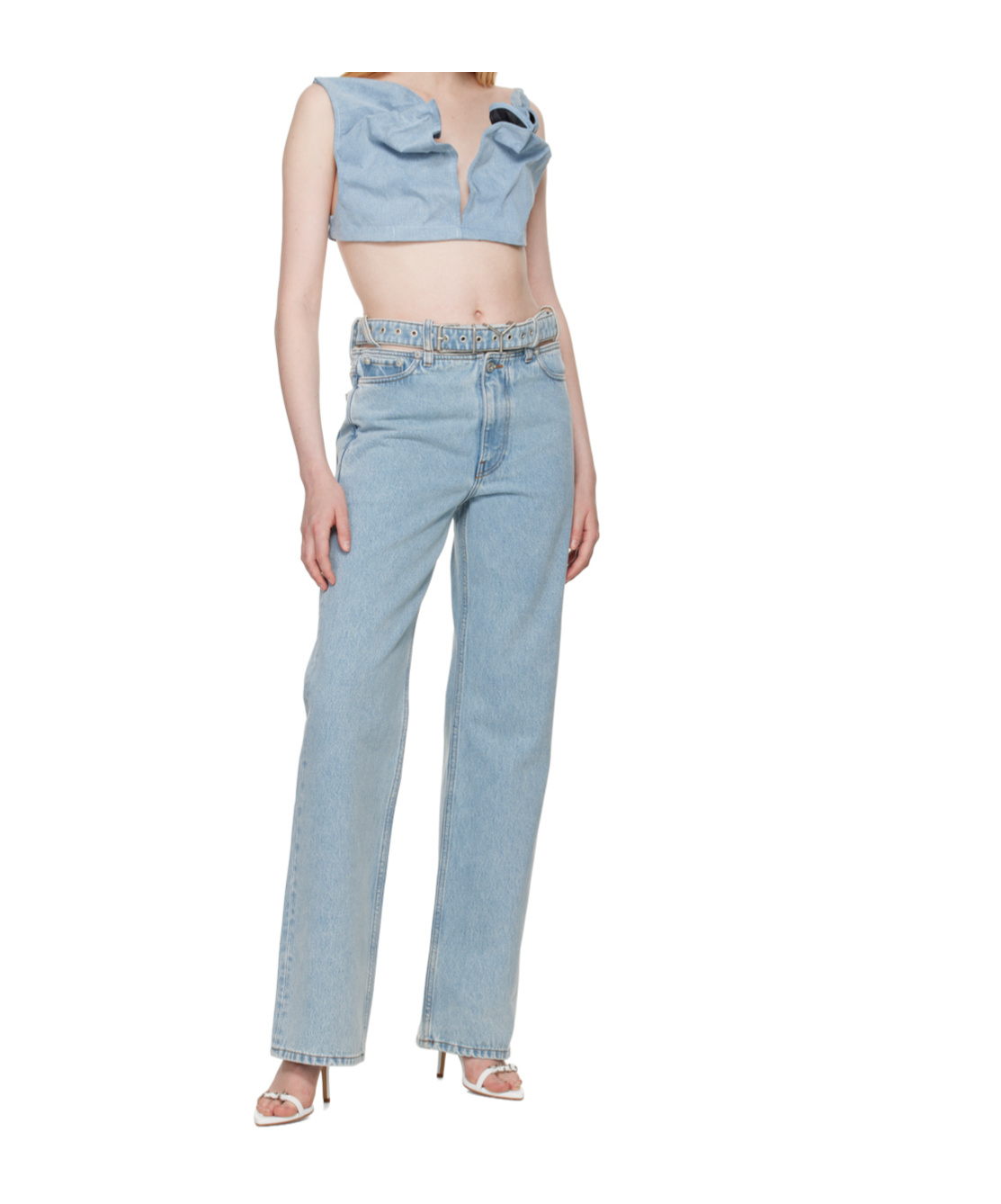 Y/project Blue Scrunched Denim Bralette In Blue