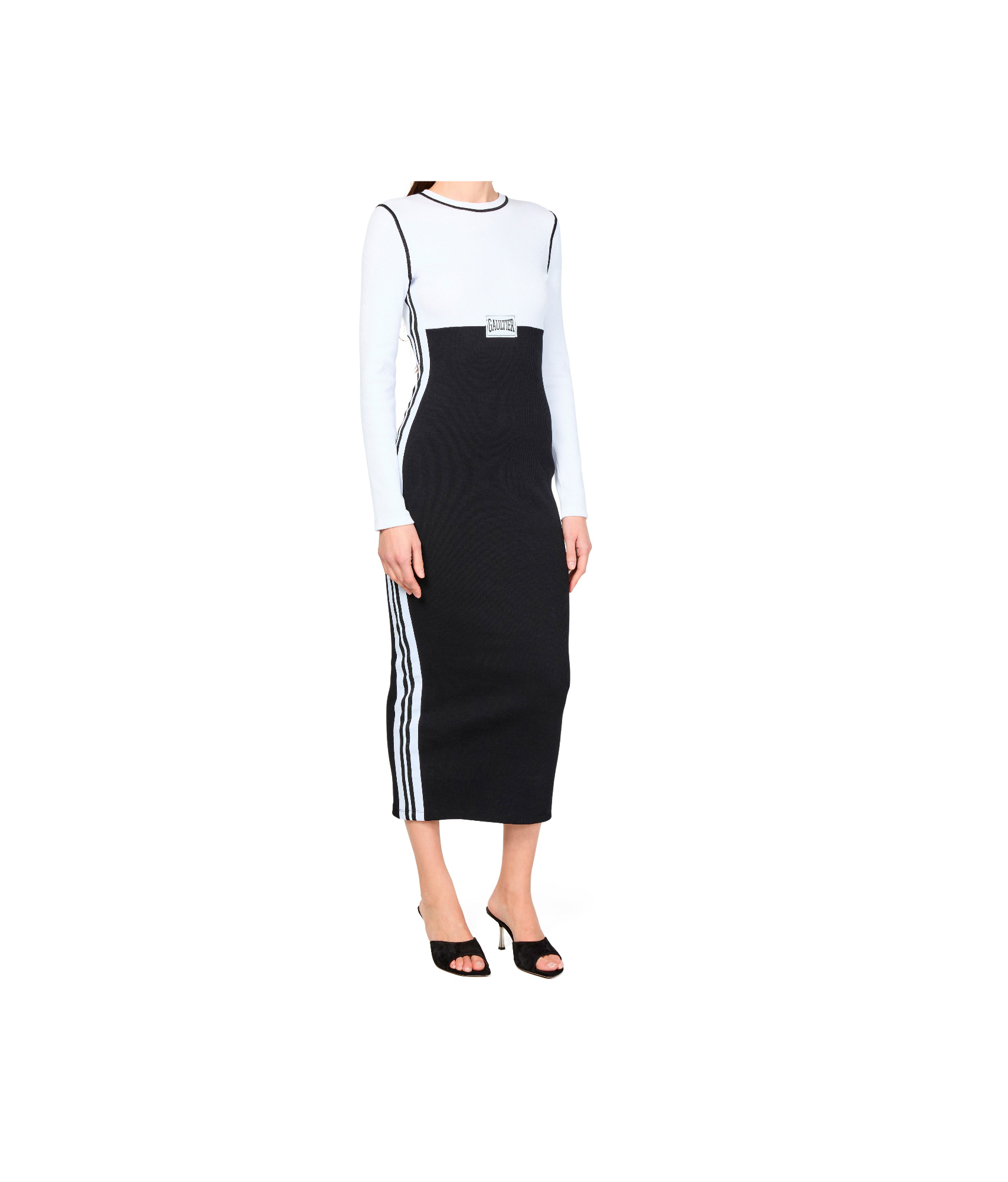 Jean Paul Gaultier Striking Black And White Color-block Midi Dress In Multi