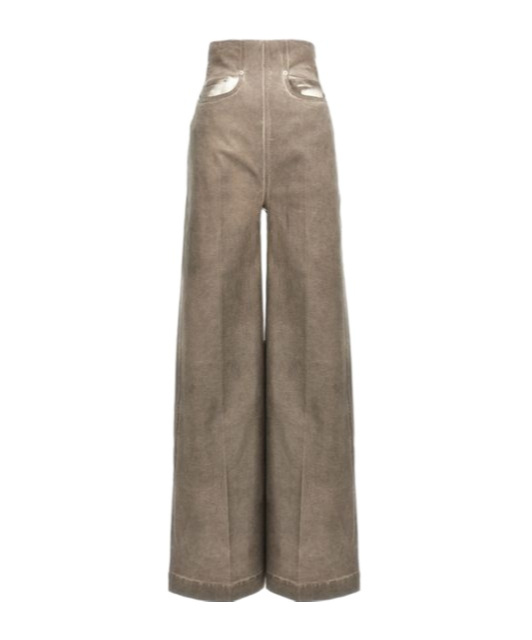 Rick Owens Drkshdw High Waist Wide Leg Trousers With Pockets In Gray
