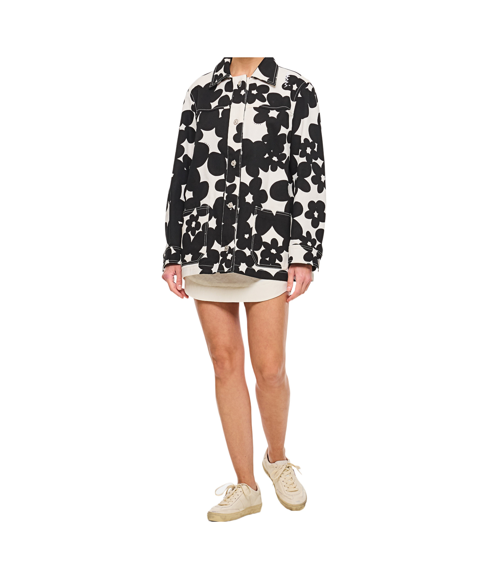 Marni Floral Pattern Black Silk Shirt In Multicolor